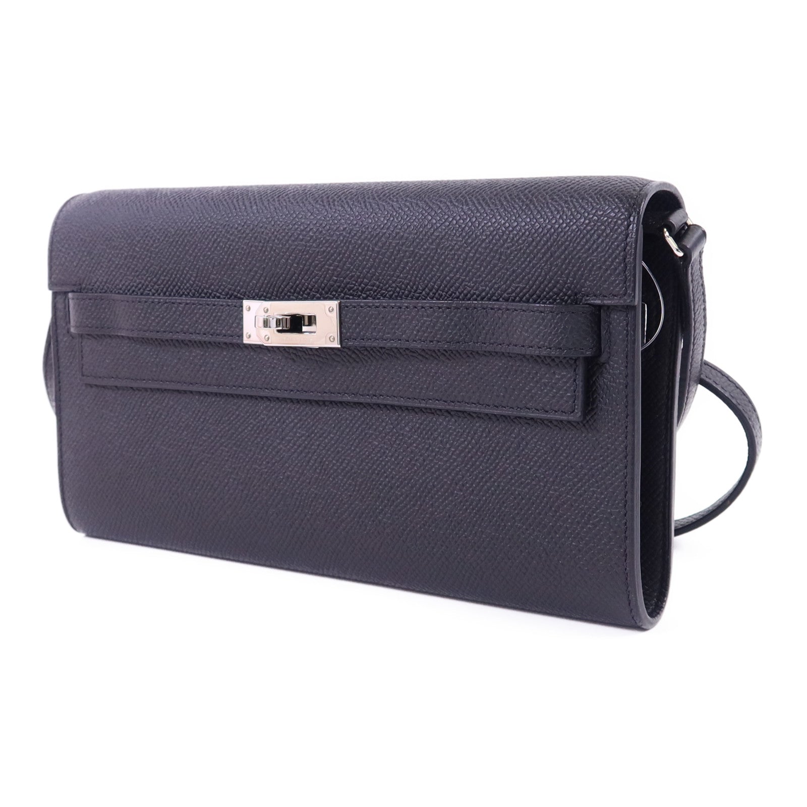 HERMES Epsom皮革Kelly To Go銀扣肩背袋Noir