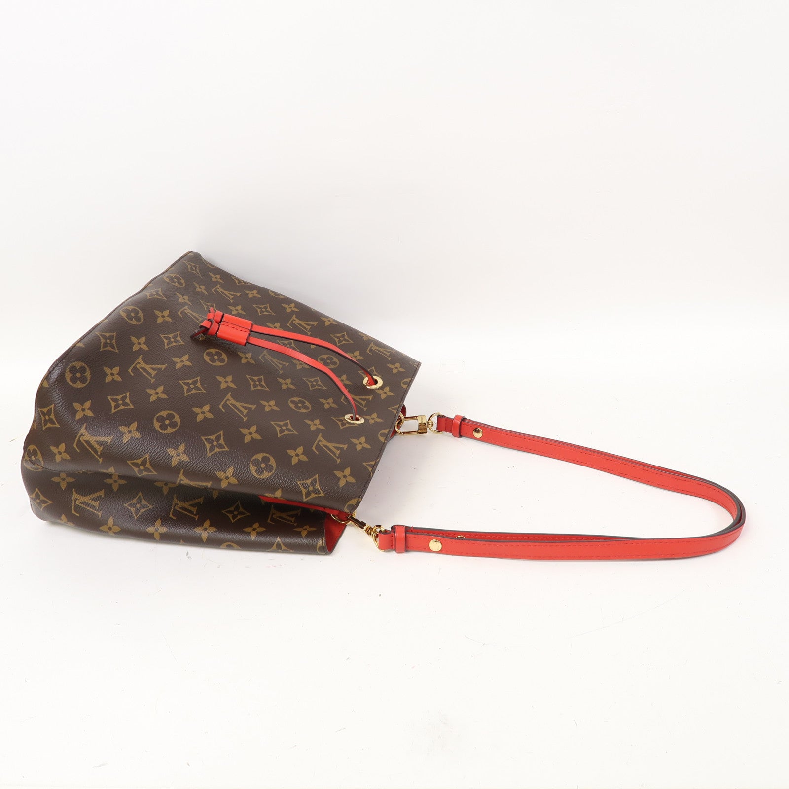 LOUIS VUITTON Monogram Neo Noe MM金扣肩背袋啡色/紅色