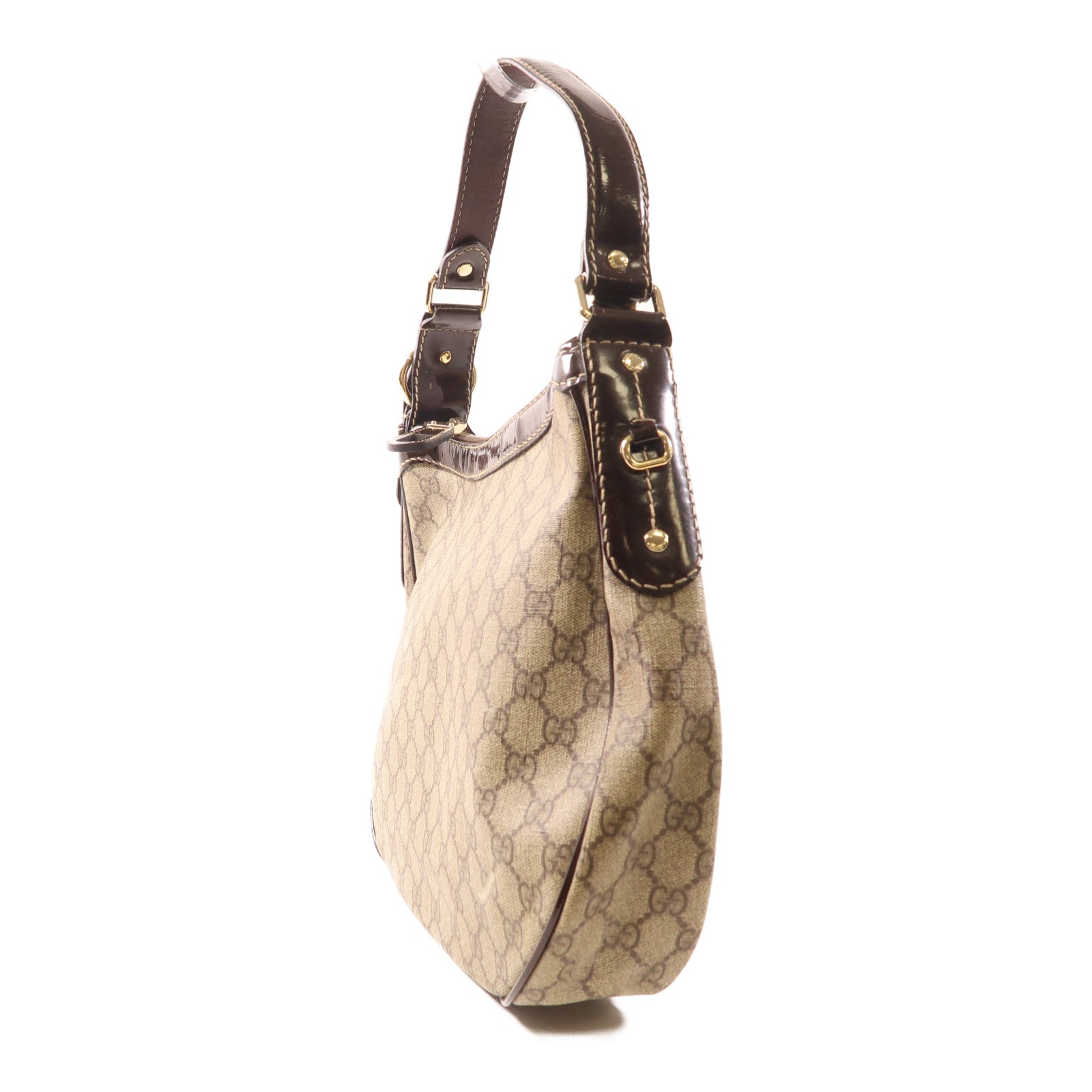 GUCCI 塗層帆布Shoulder Bag金扣肩背袋棕色