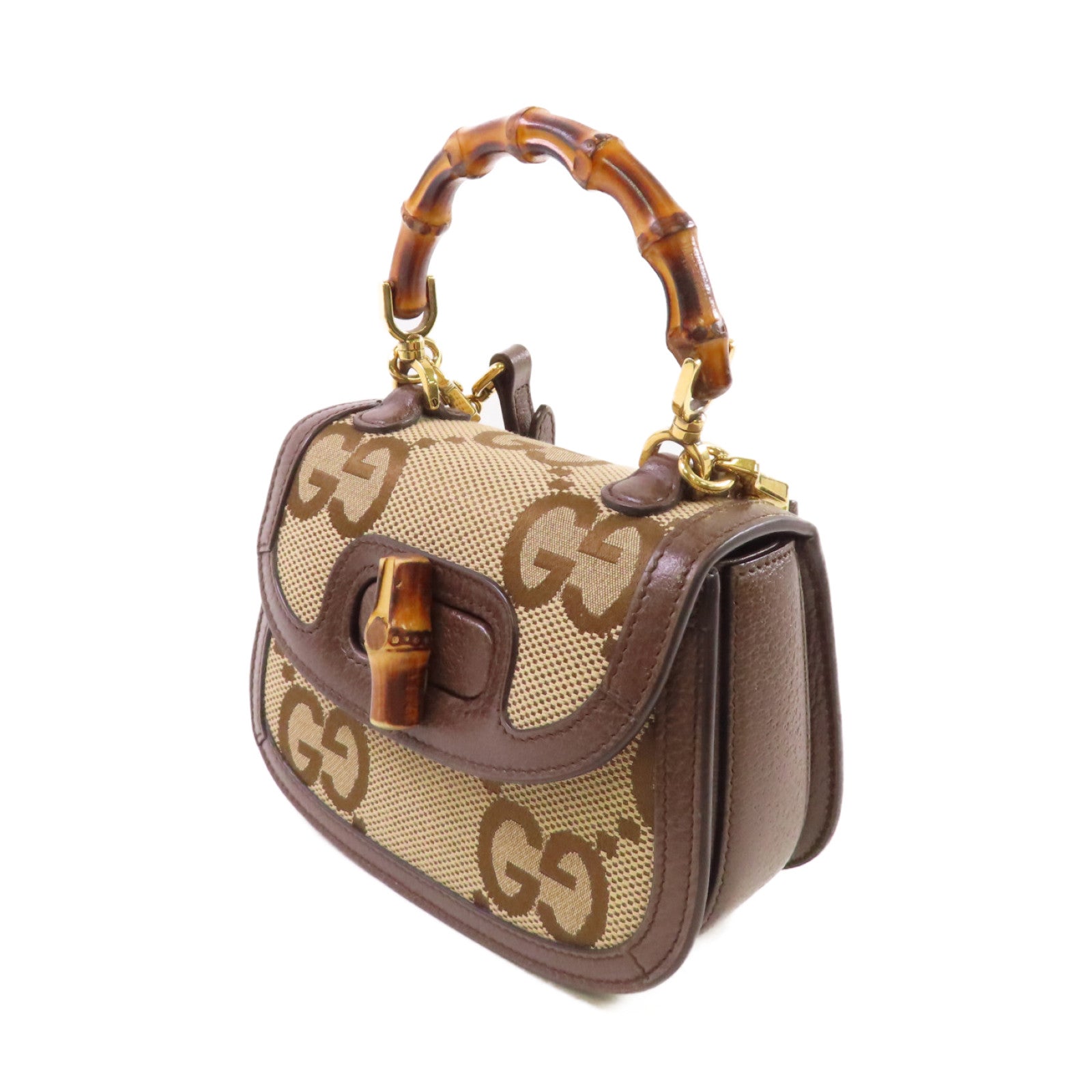 GUCCI GG帆布Bamboo 1947 2Way Shoulder Bag手挽肩背兩用袋啡色