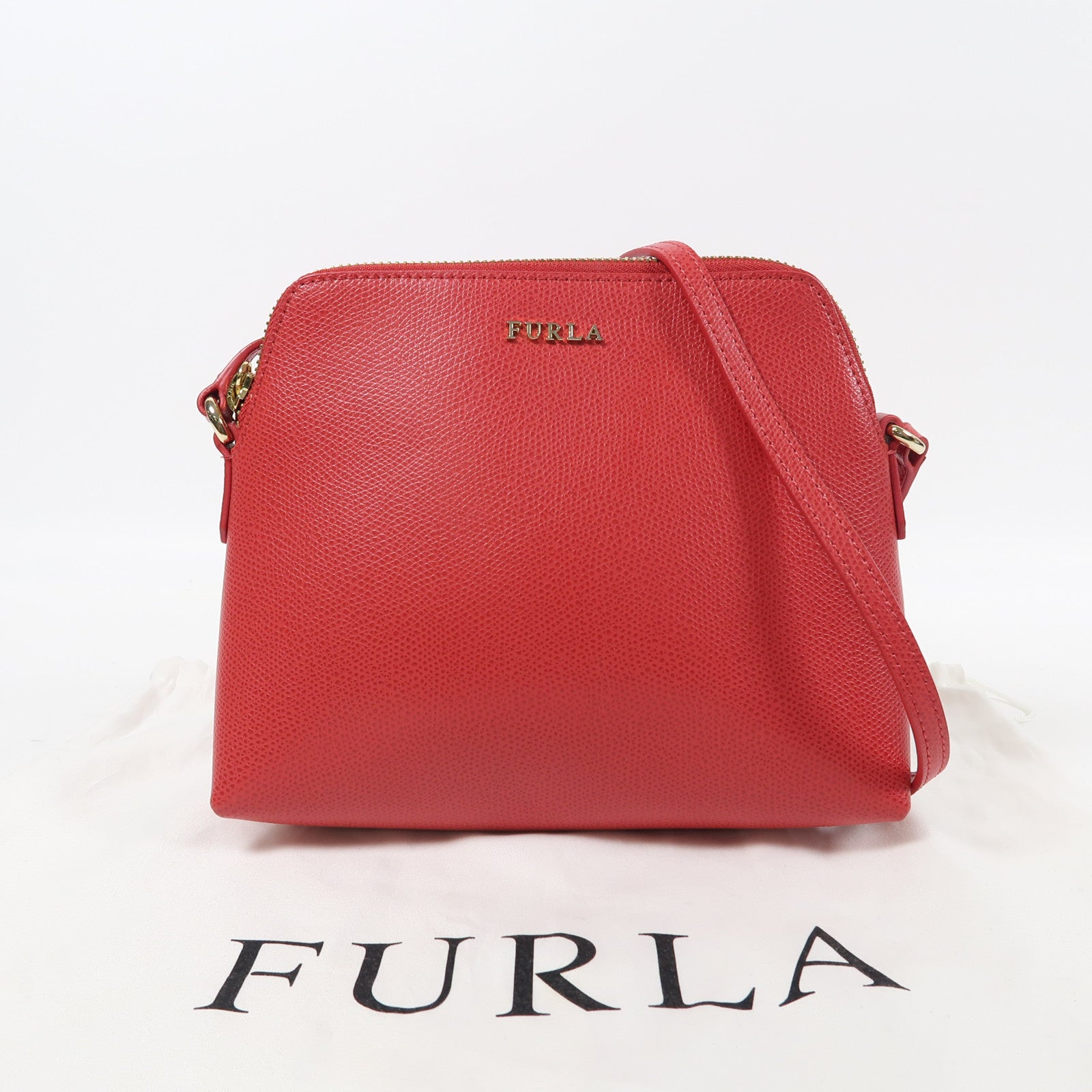 Furla 牛皮皮革Shoulder Bag金扣肩背袋紅色