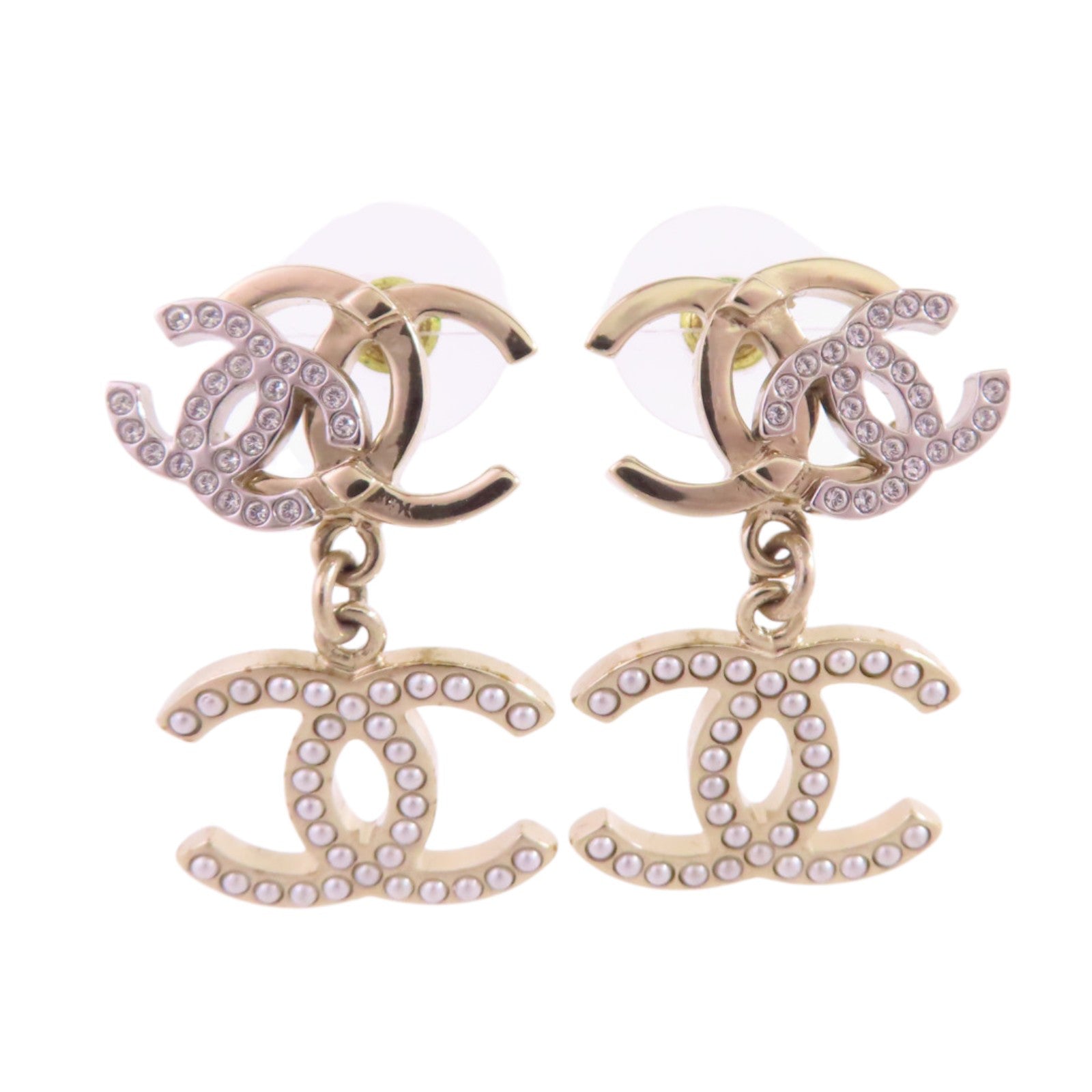 CHANEL 金屬/水鑽/仿珍珠CC Earrings金扣耳環