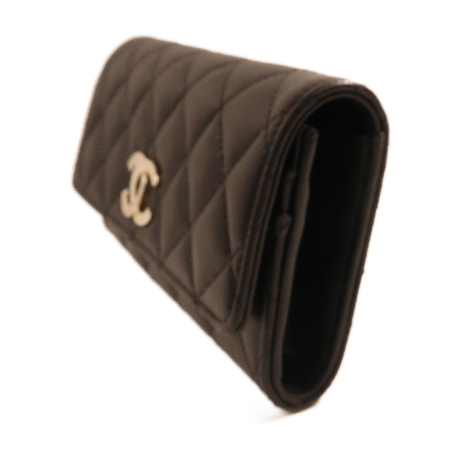 CHANEL 牛皮皮革Wallet金扣長錢包黑色