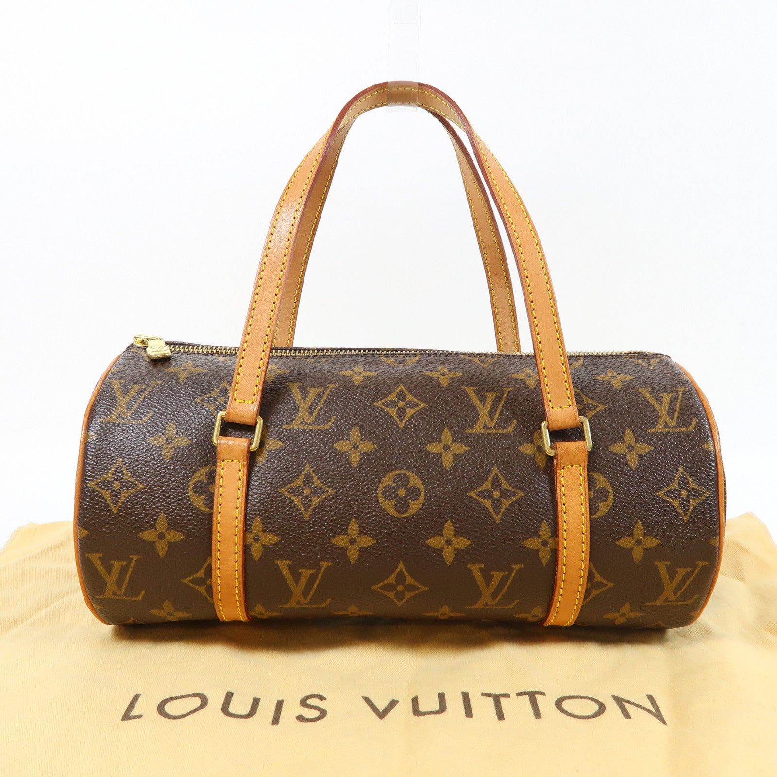 LOUIS VUITTON Monogram Papillon PM金扣手挽袋棕色