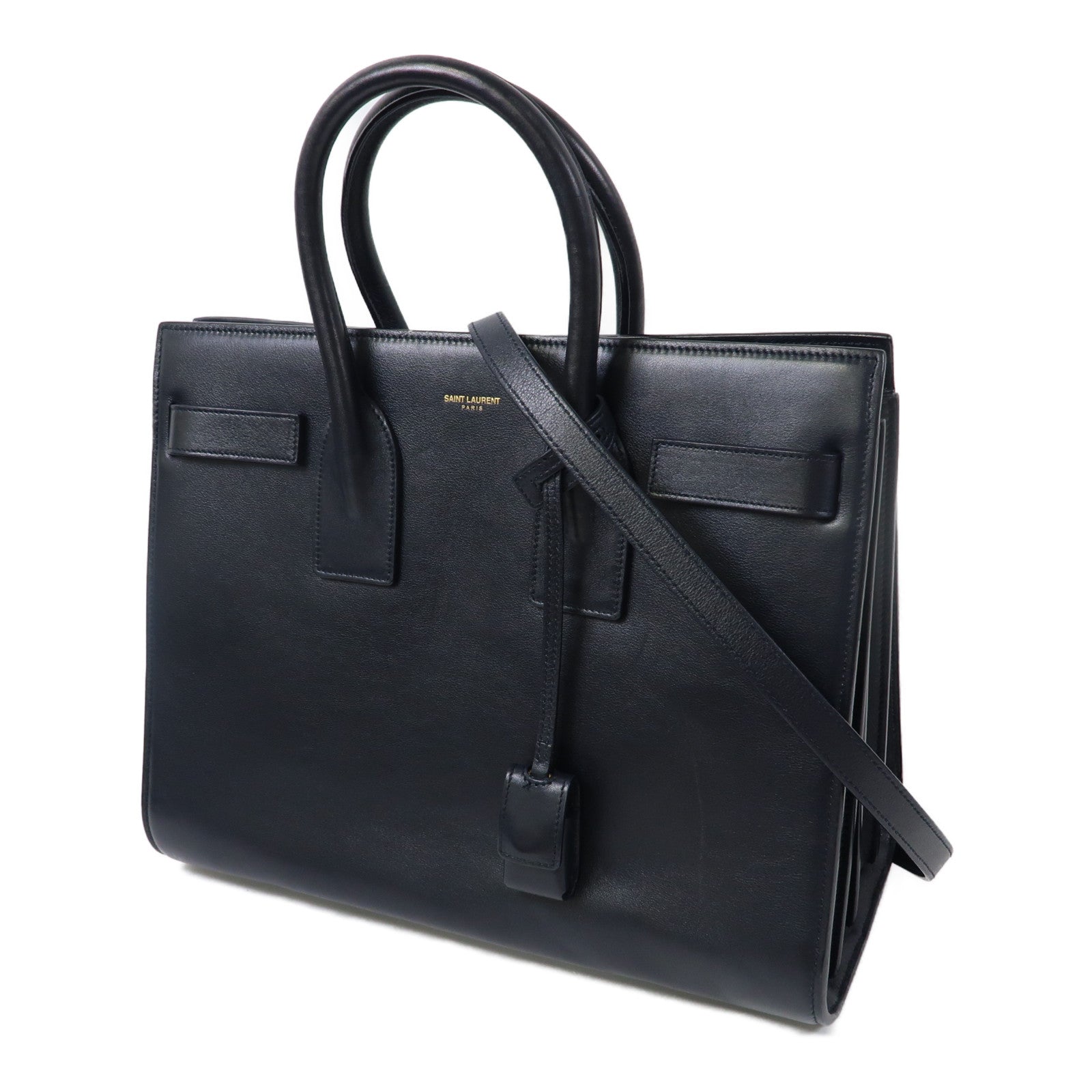 SAINT LAURENT 牛皮皮革Sac de Jour Small金扣手挽肩背兩用袋深藍色