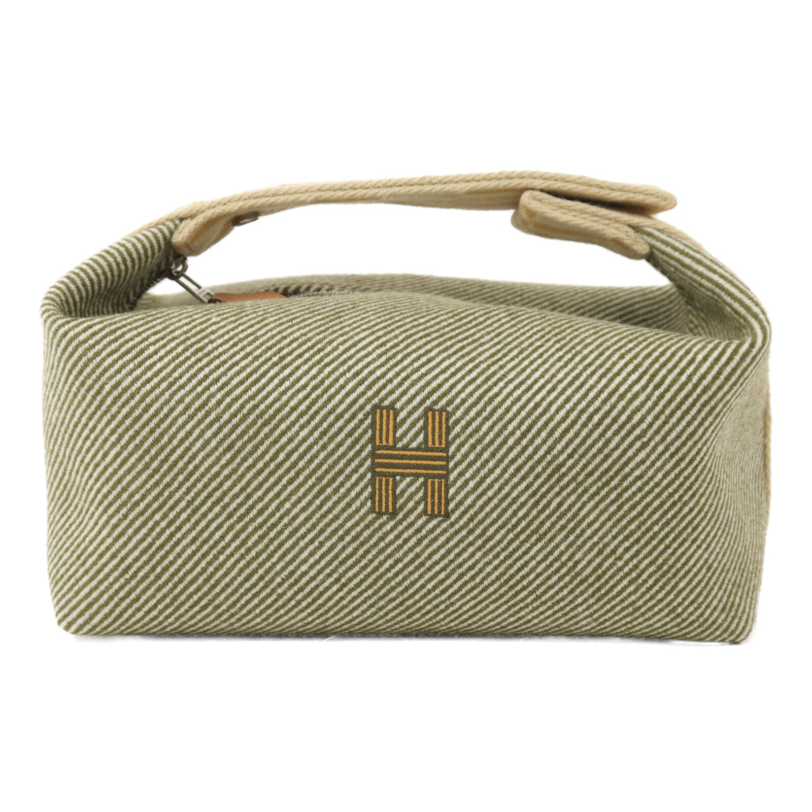 HERMES 帆布Bride-A Brac Cabriole PM銀扣手挽袋Green/Yellow/Beige