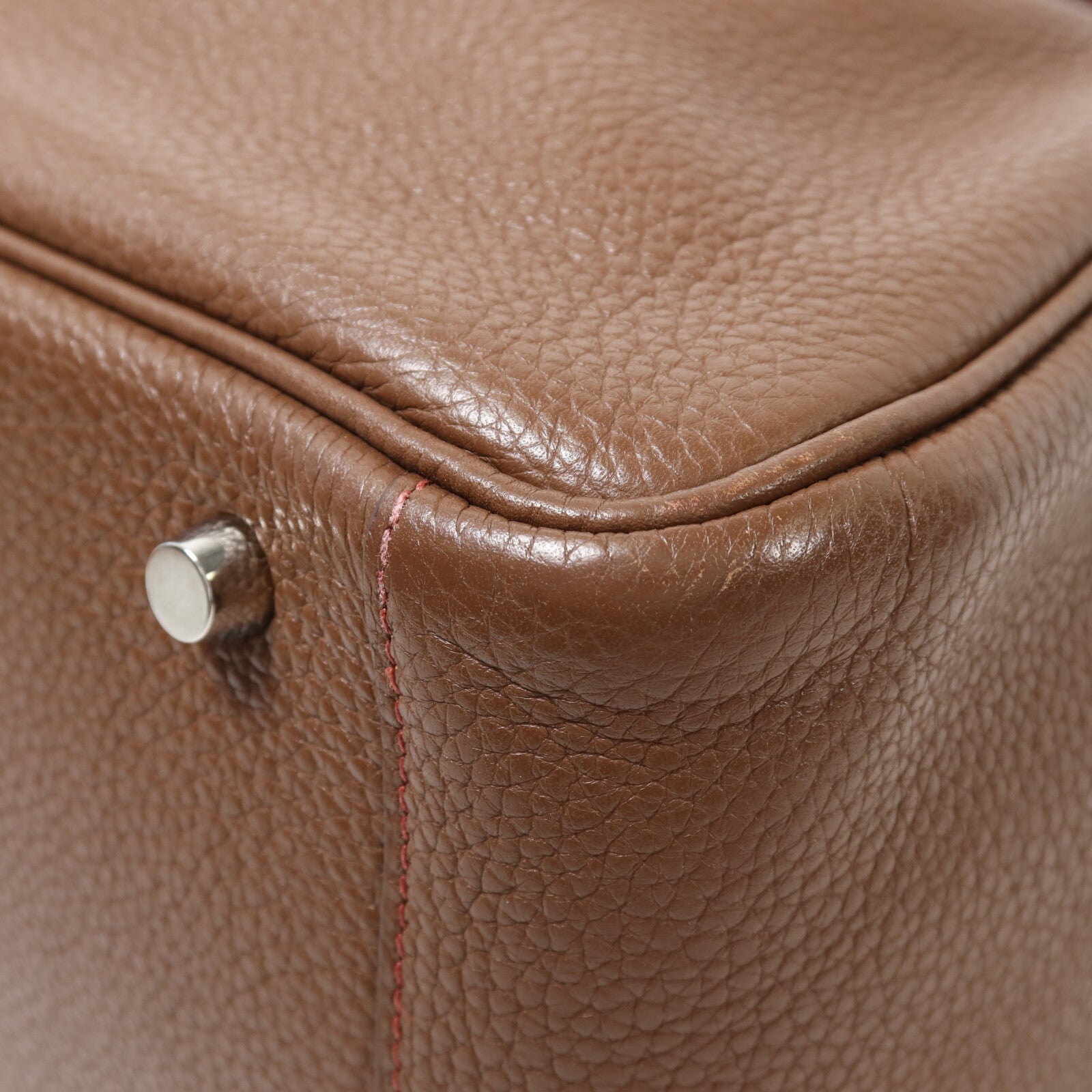 HERMES Clemence皮革Lindy 30銀扣肩背袋Havane/Rouge Grenade