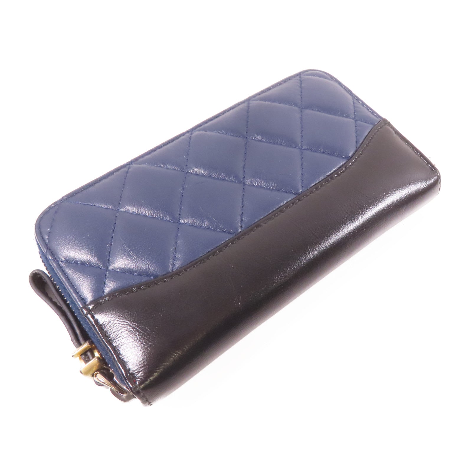 CHANEL 【激減優惠】菱格牛皮皮革Wallet銀扣錢包深藍色/黑色