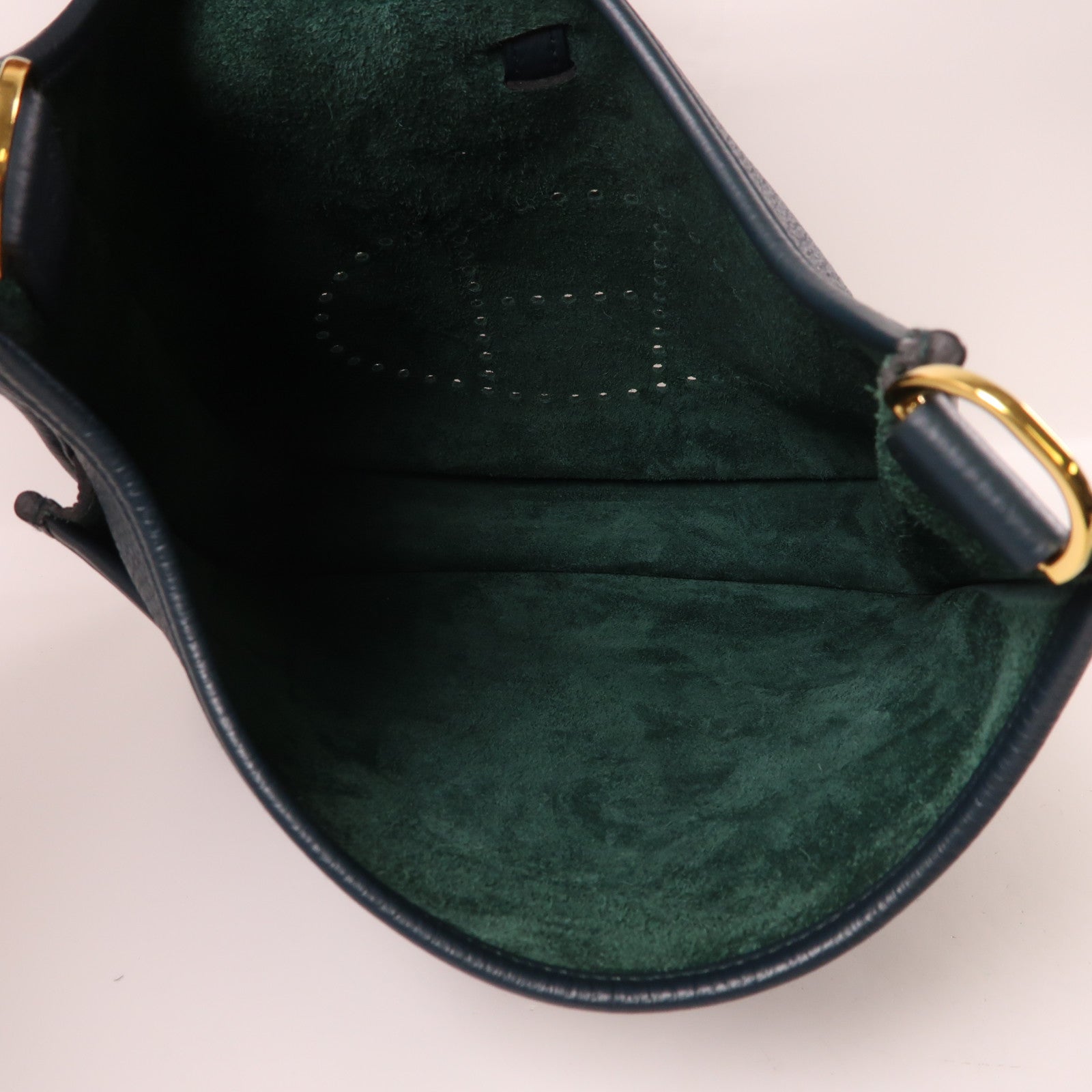 HERMES Clemence皮革Evelyne PM金扣肩背袋vert cypress墨綠色