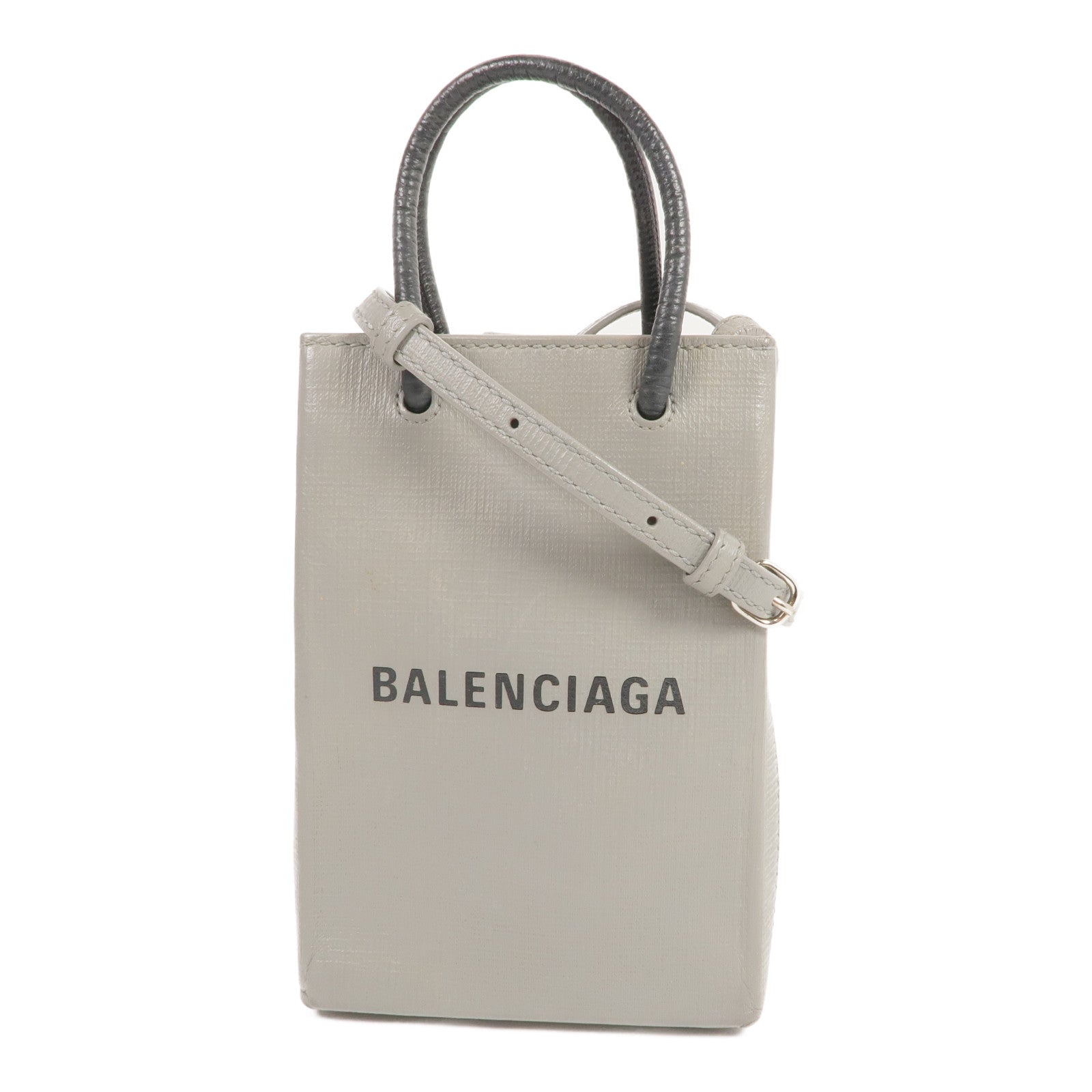 BALENCIAGA 牛皮皮革Mini Shopping Phone Holder銀扣手挽肩背兩用袋