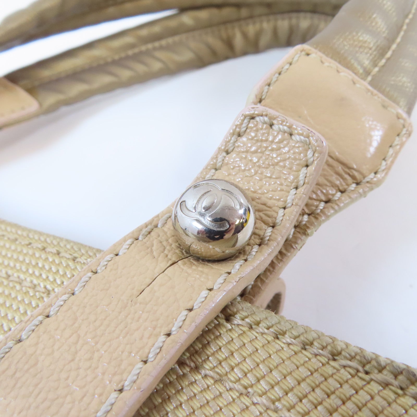 CHANEL (PRICE DOWN) Quilted CC SHW Paris Biarritz Tote Bag Handbag PVC Coated Canvas Beige
