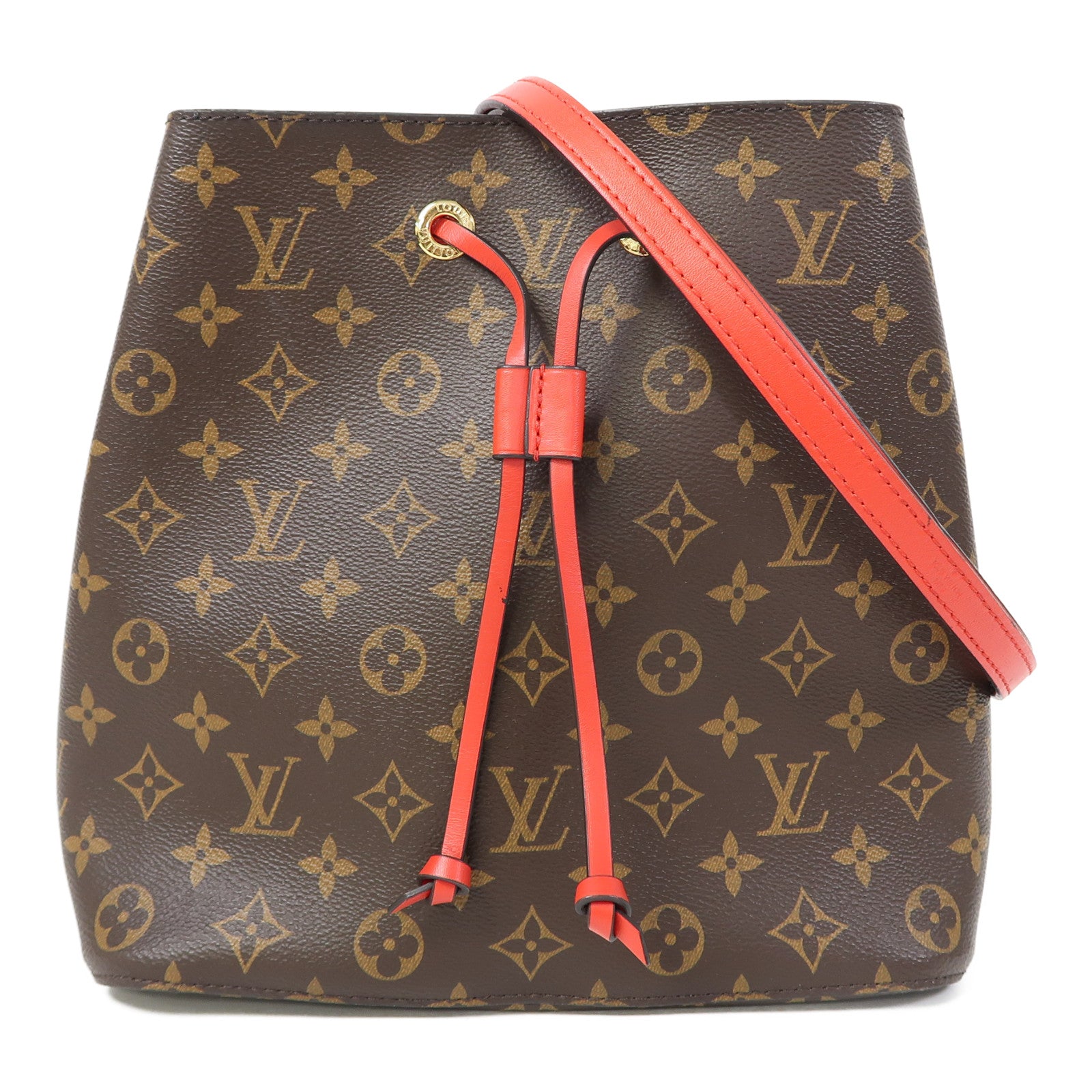 LOUIS VUITTON Monogram Neo Noe MM金扣肩背袋啡色/紅色