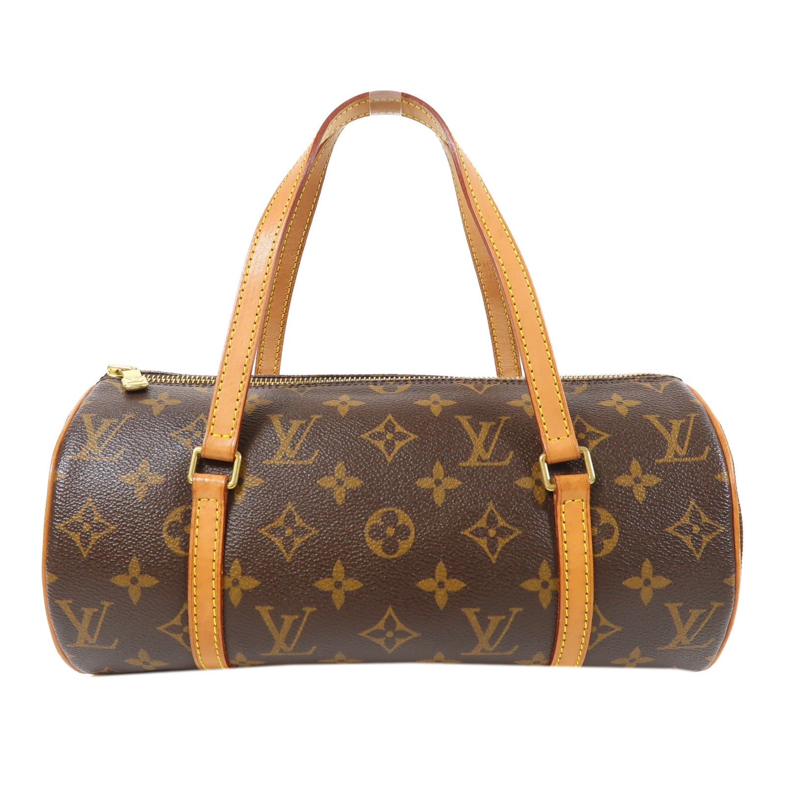 LOUIS VUITTON Monogram Papillon PM金扣手挽袋棕色