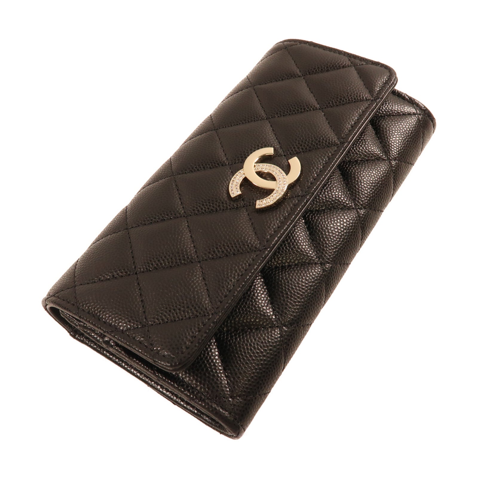 CHANEL 牛皮皮革Wallet金扣長錢包黑色