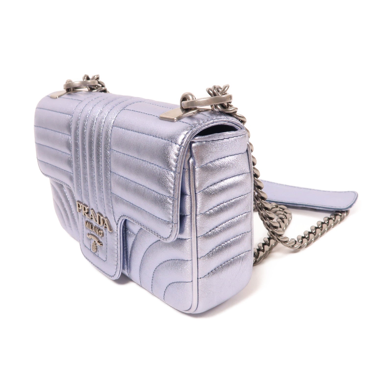 PRADA 羊皮皮革Chain Shoulder銀扣鏈帶肩背袋