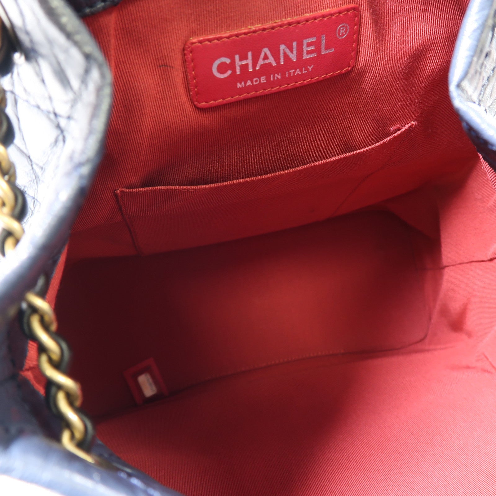 CHANEL 菱格牛皮皮革Gabrielle Backpack鏈帶背包藍色/黑色