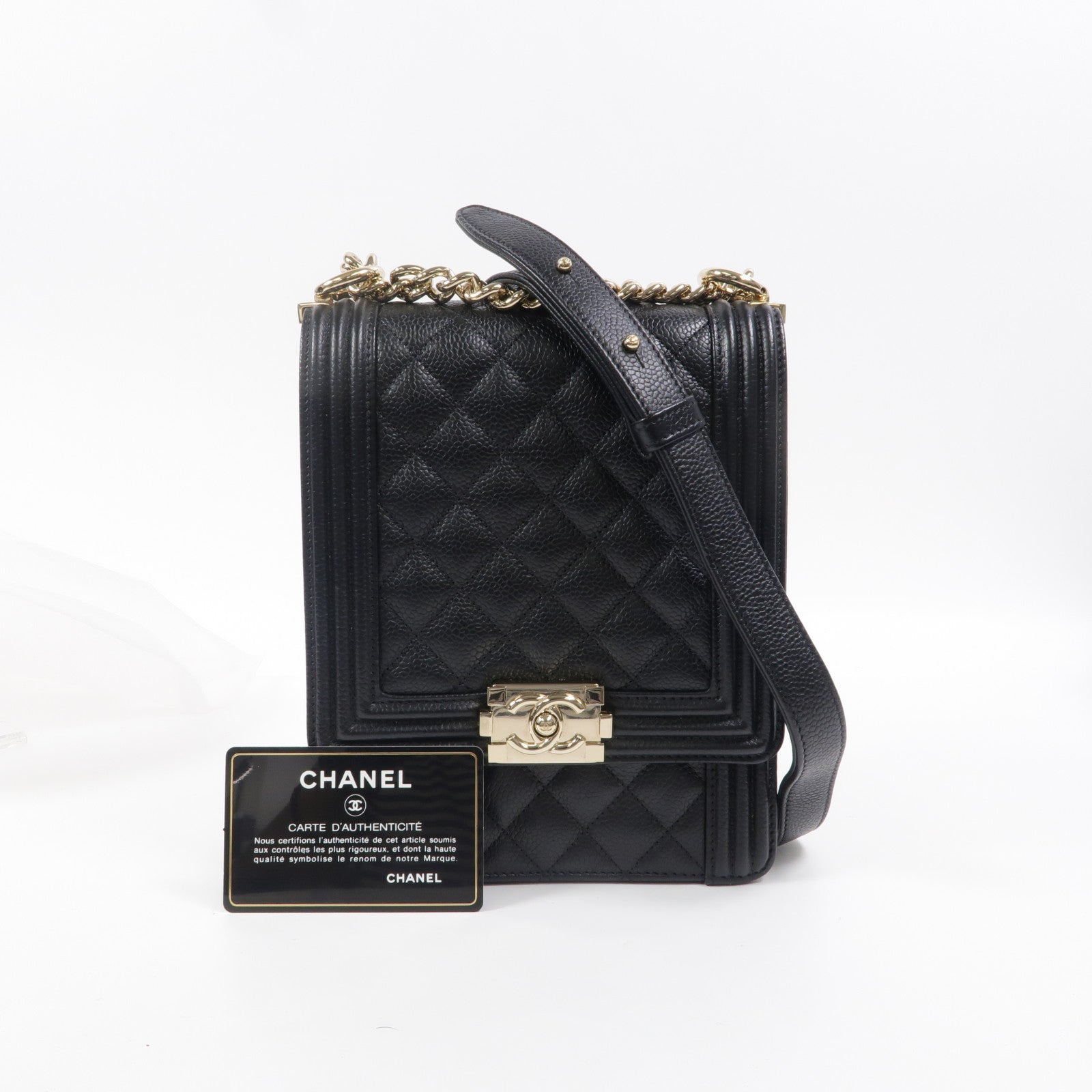 CHANEL 牛皮皮革North South Boy鏈帶肩背袋