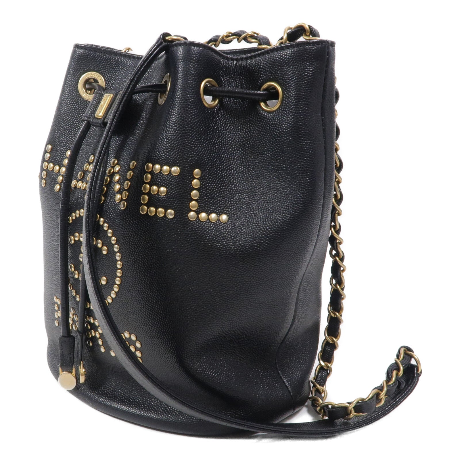 CHANEL 牛皮皮革Drawstring Bucket鏈帶肩背袋