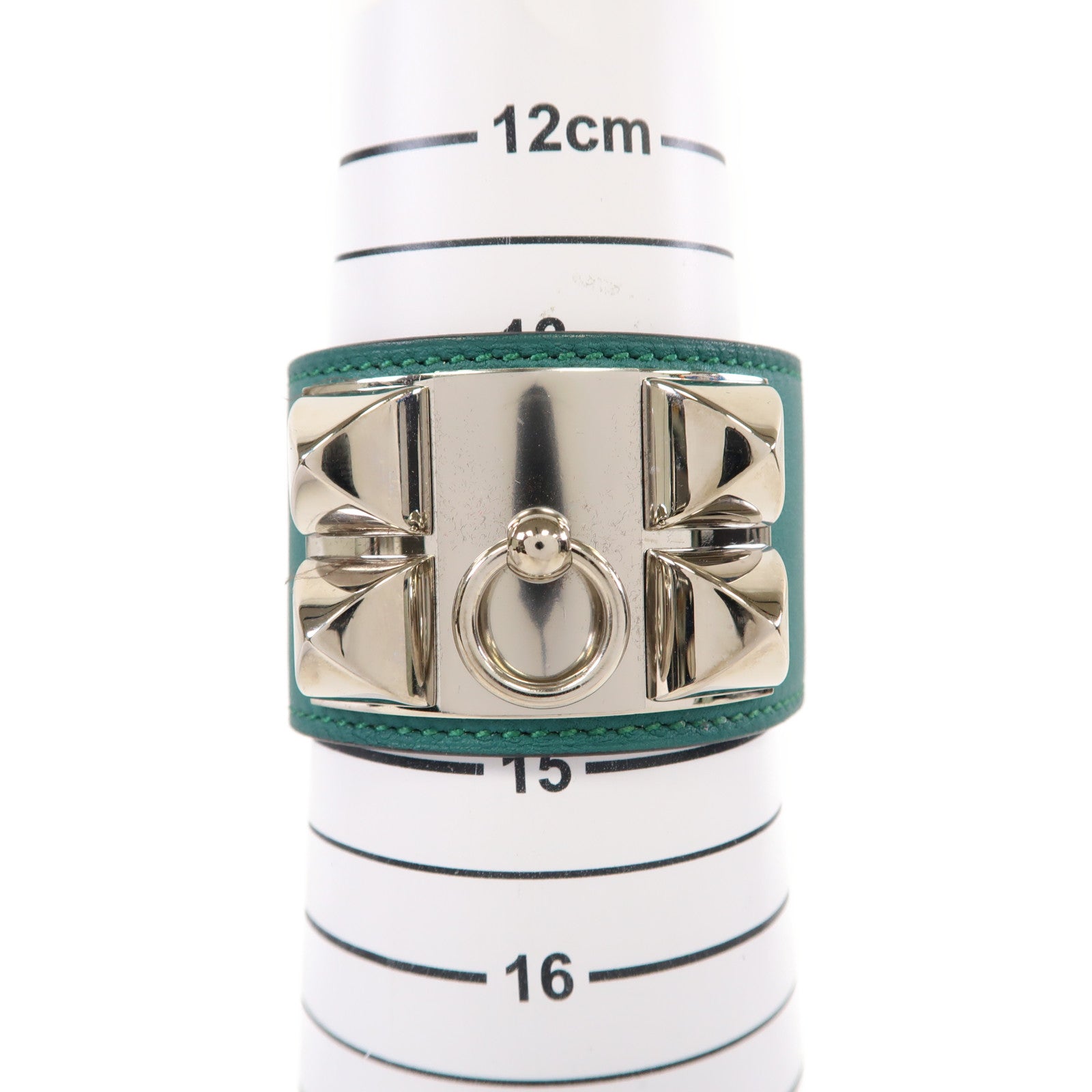 HERMES Swift皮革CDC Bracelet銀扣手鐲孔雀綠色