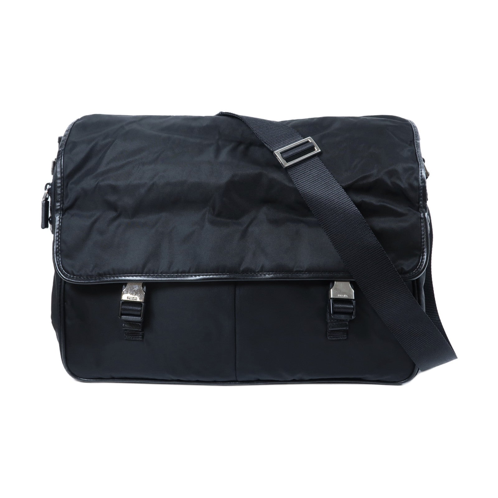 PRADA 尼龍Shoulder Bag銀扣肩背袋黑色