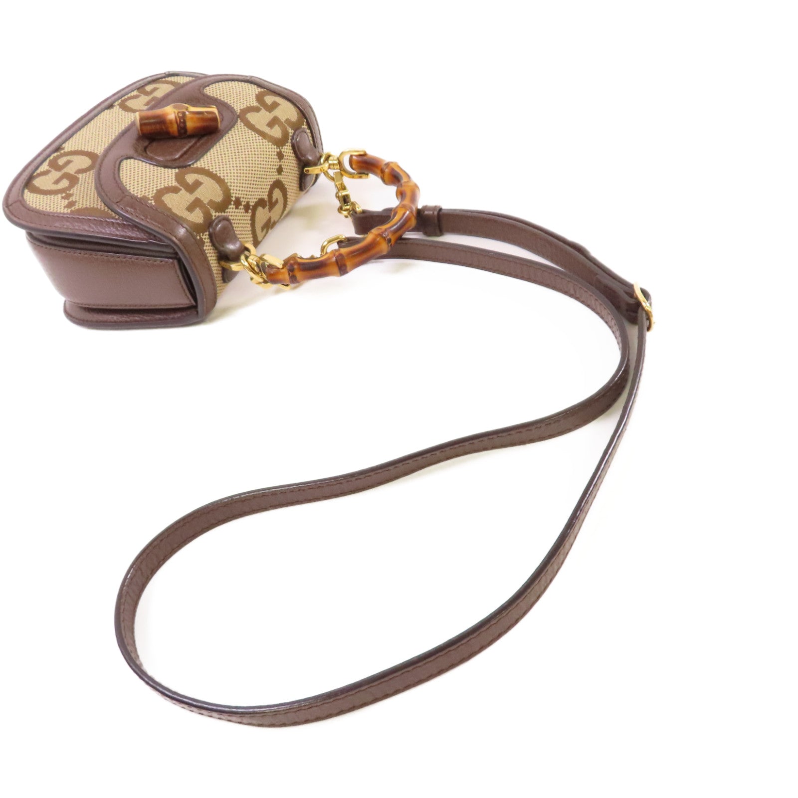 GUCCI GG帆布Bamboo 1947 2Way Shoulder Bag手挽肩背兩用袋啡色