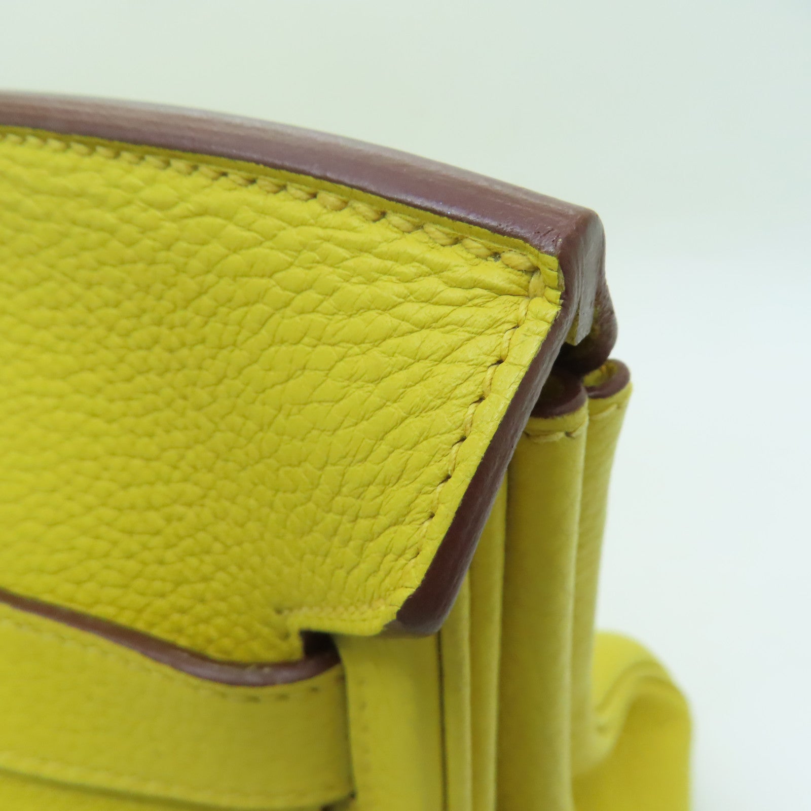 HERMES Clemence皮革Shoulder Birkin银扣手挽袋/肩背袋Jaune Ambre/黄色