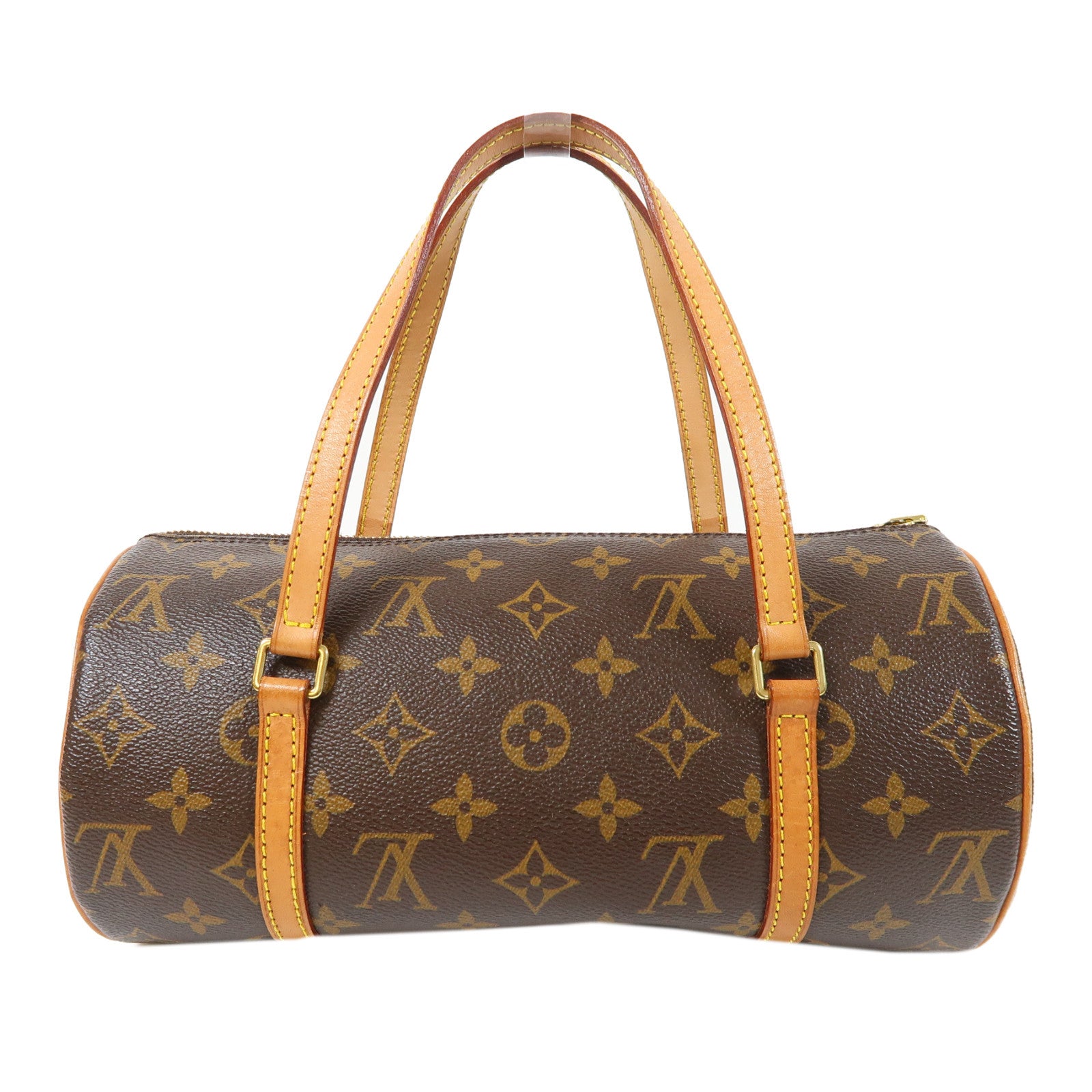LOUIS VUITTON Monogram Papillon PM金扣手挽袋棕色