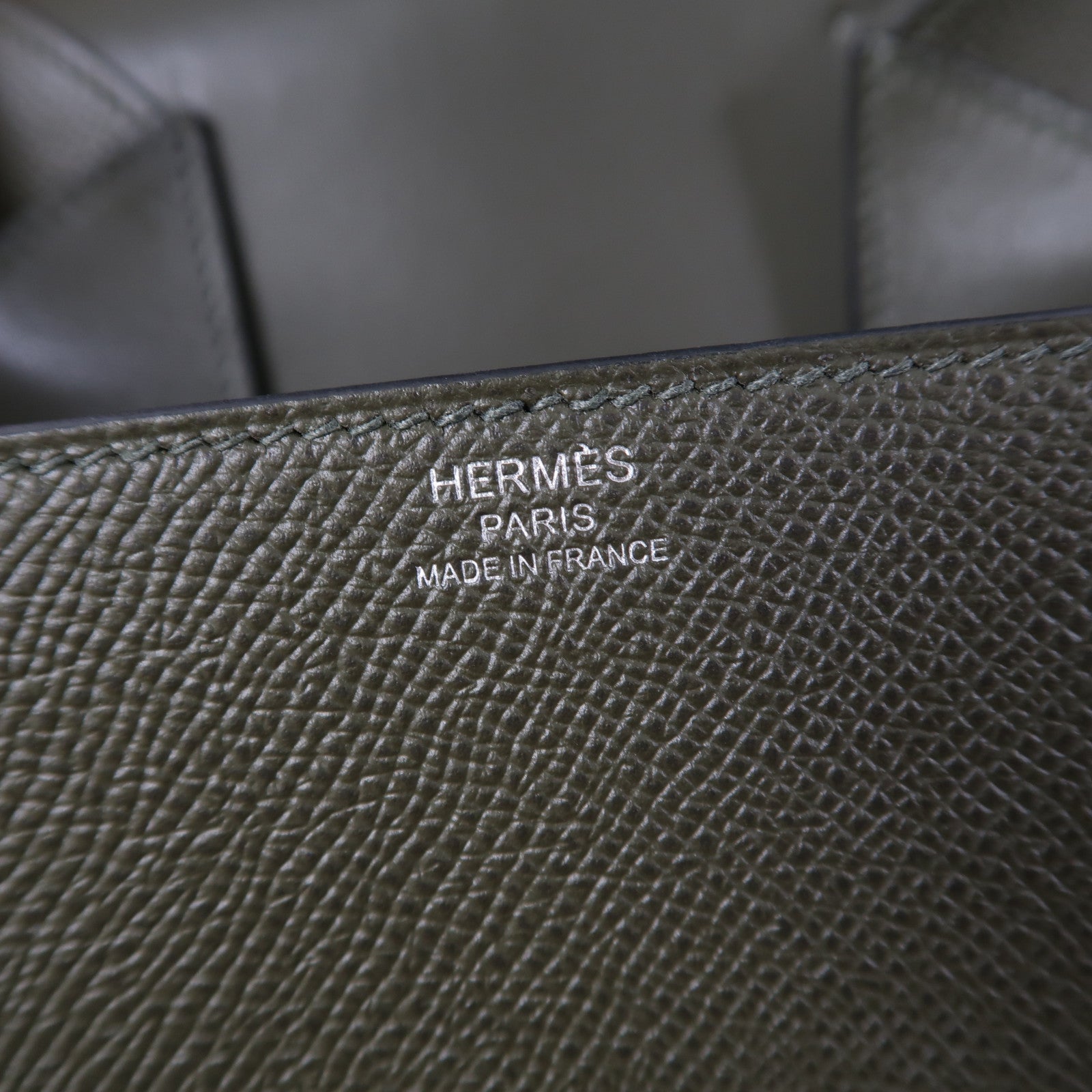 HERMES Epsom皮革Della Mini銀扣肩背袋灰綠色