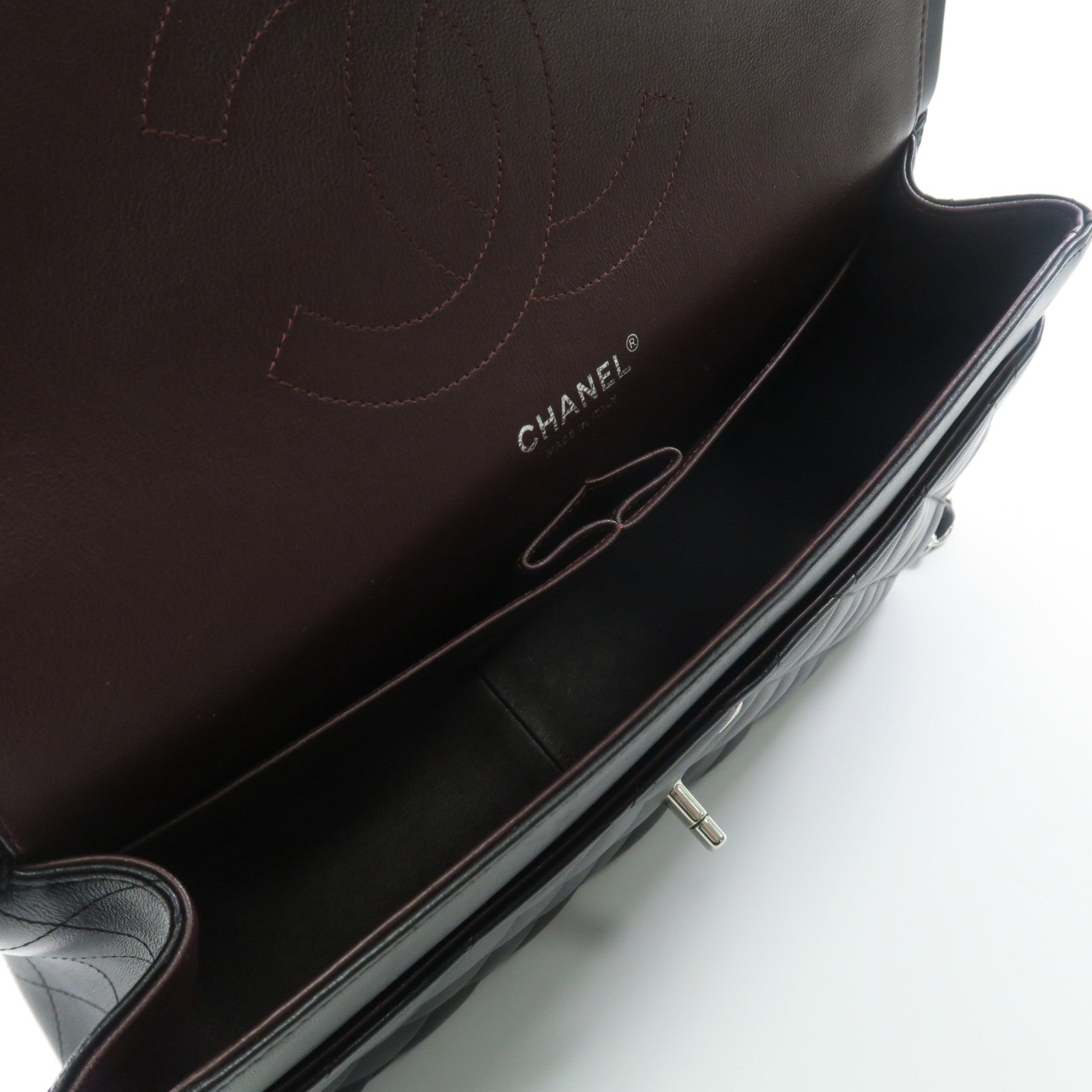 CHANEL 羊皮皮革Large Classic銀扣鏈帶肩背袋黑色