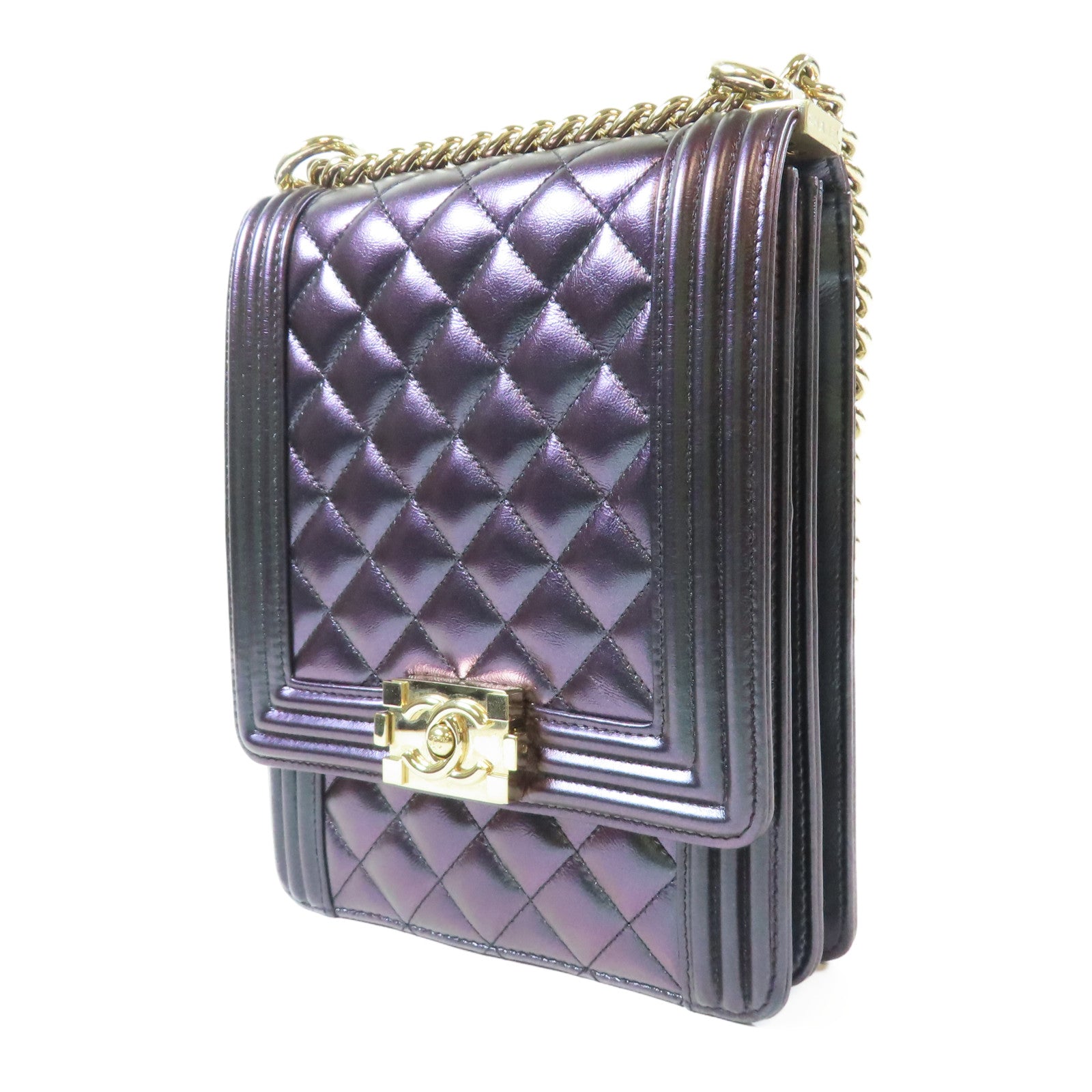 CHANEL 【激減優惠】菱格牛皮皮革Boy Chain Shoulder Bag金扣鏈帶肩背袋紫色