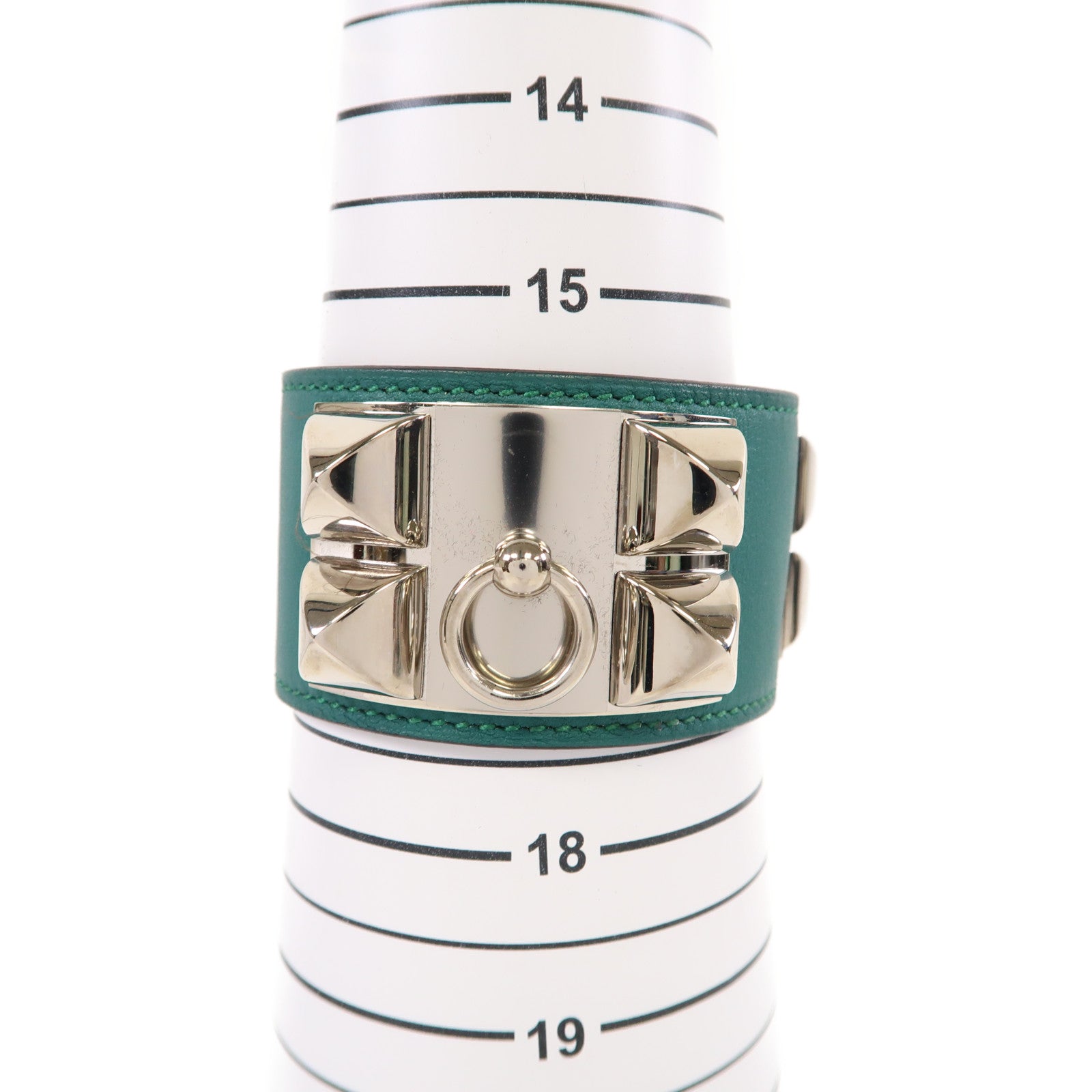 HERMES Swift皮革CDC Bracelet銀扣手鐲孔雀綠色
