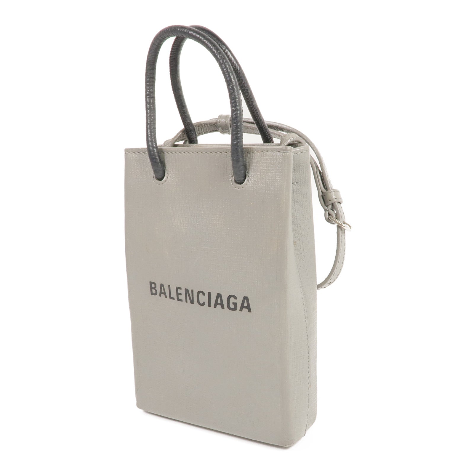 BALENCIAGA 牛皮皮革Mini Shopping Phone Holder銀扣手挽肩背兩用袋