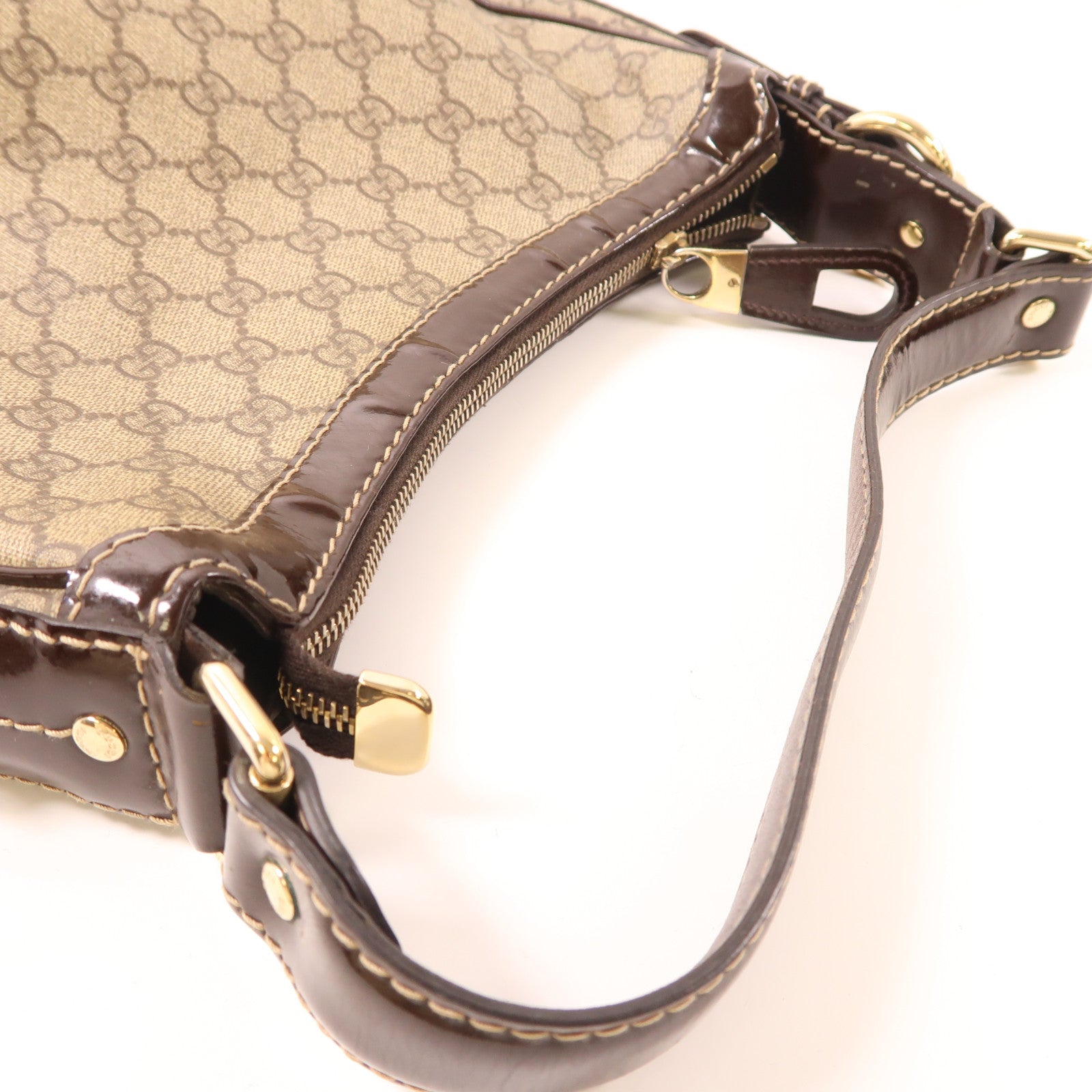 GUCCI 塗層帆布Shoulder Bag金扣肩背袋棕色