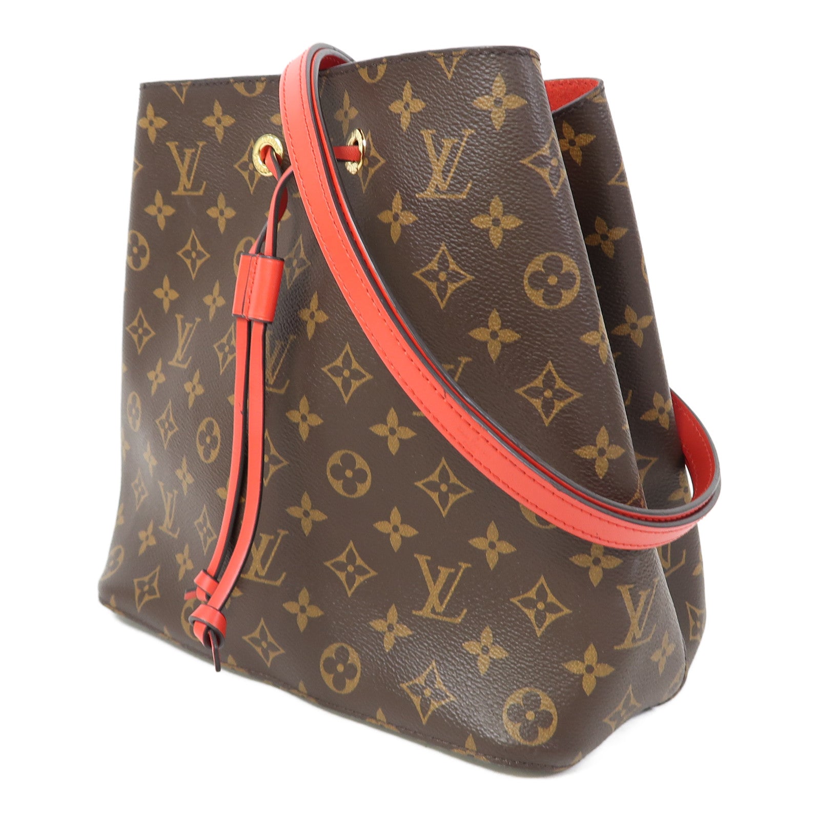 LOUIS VUITTON Monogram Neo Noe MM金扣肩背袋啡色/紅色