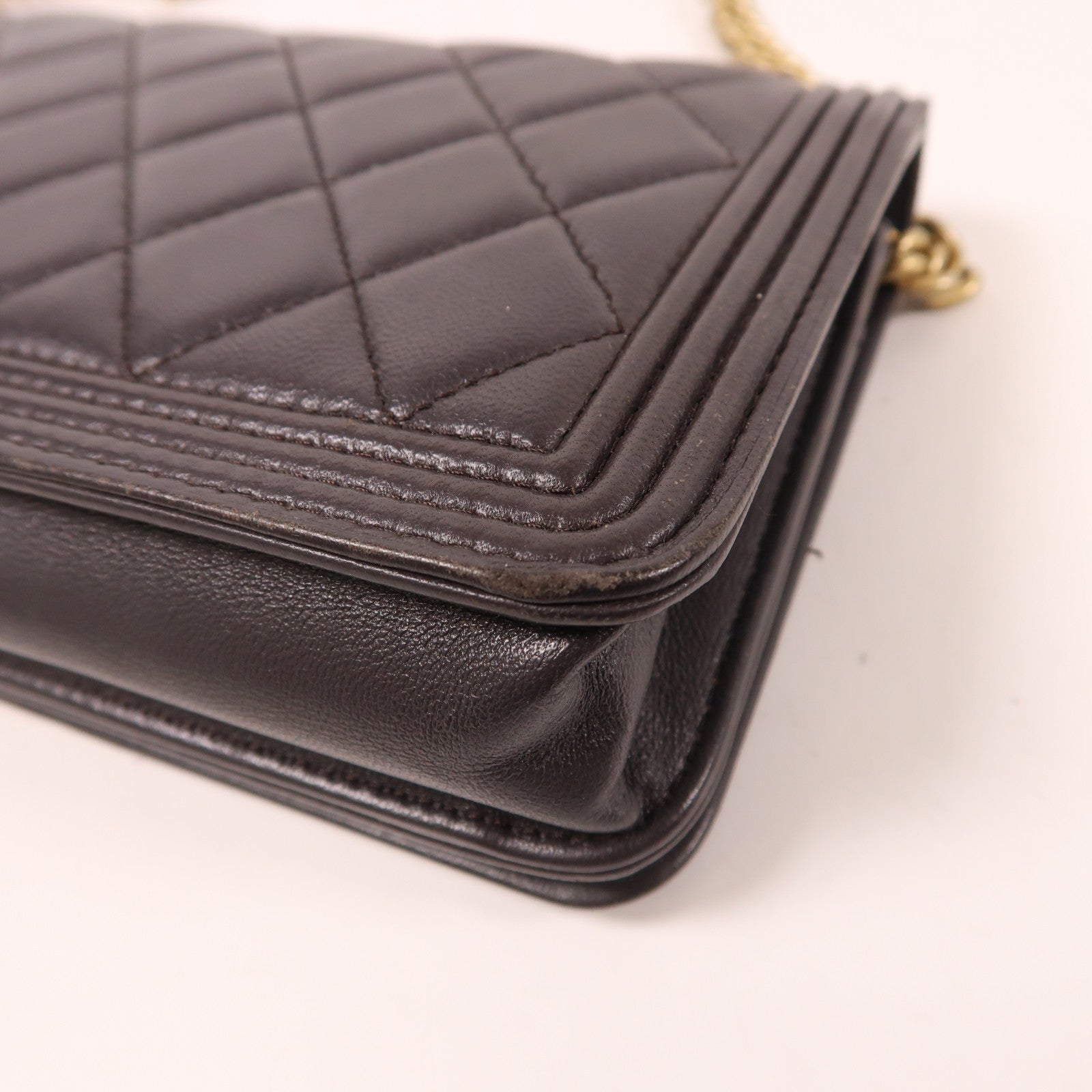 CHANEL 羊皮皮革Woc金扣鏈帶肩背袋紫色