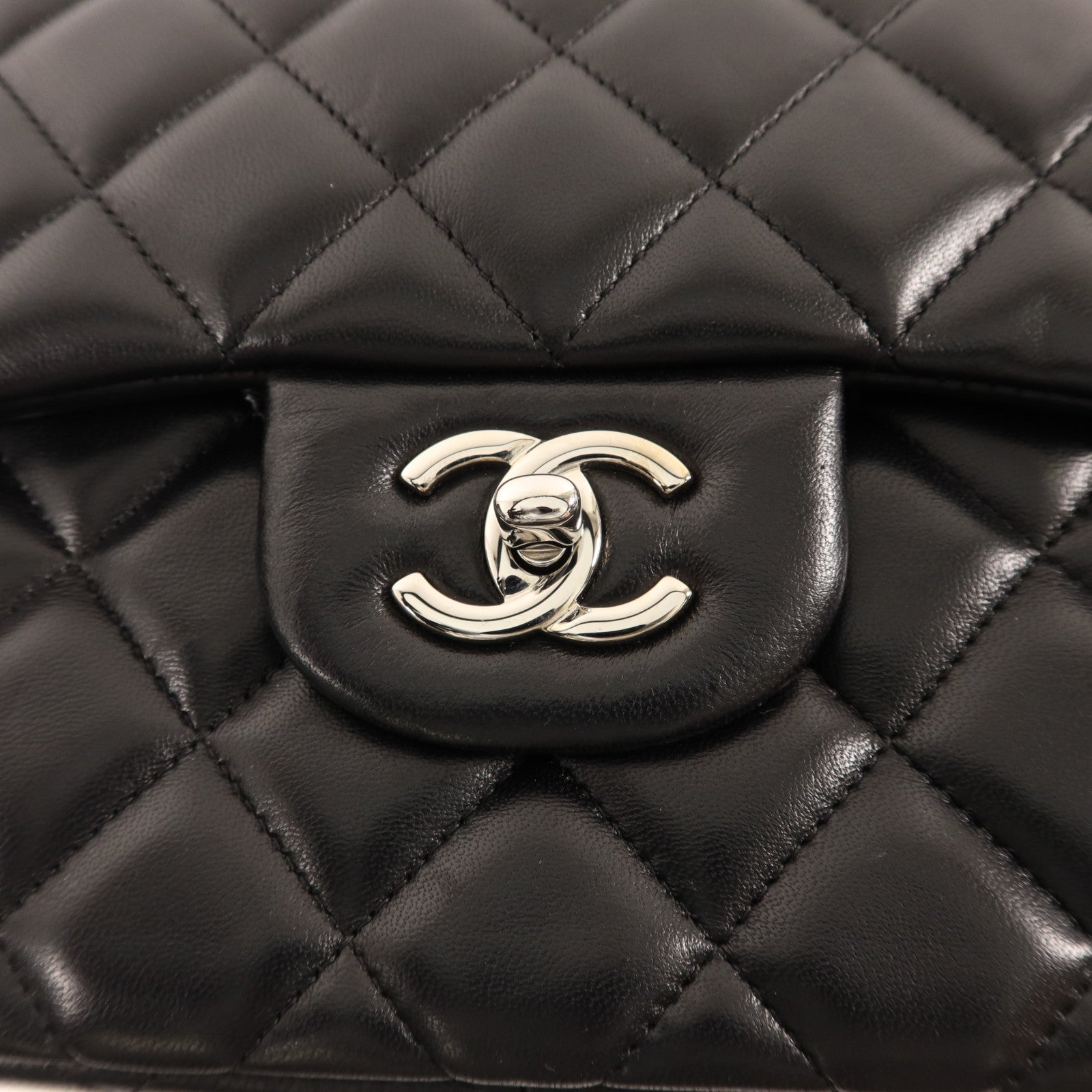 CHANEL 羊皮皮革Large Classic銀扣鏈帶肩背袋