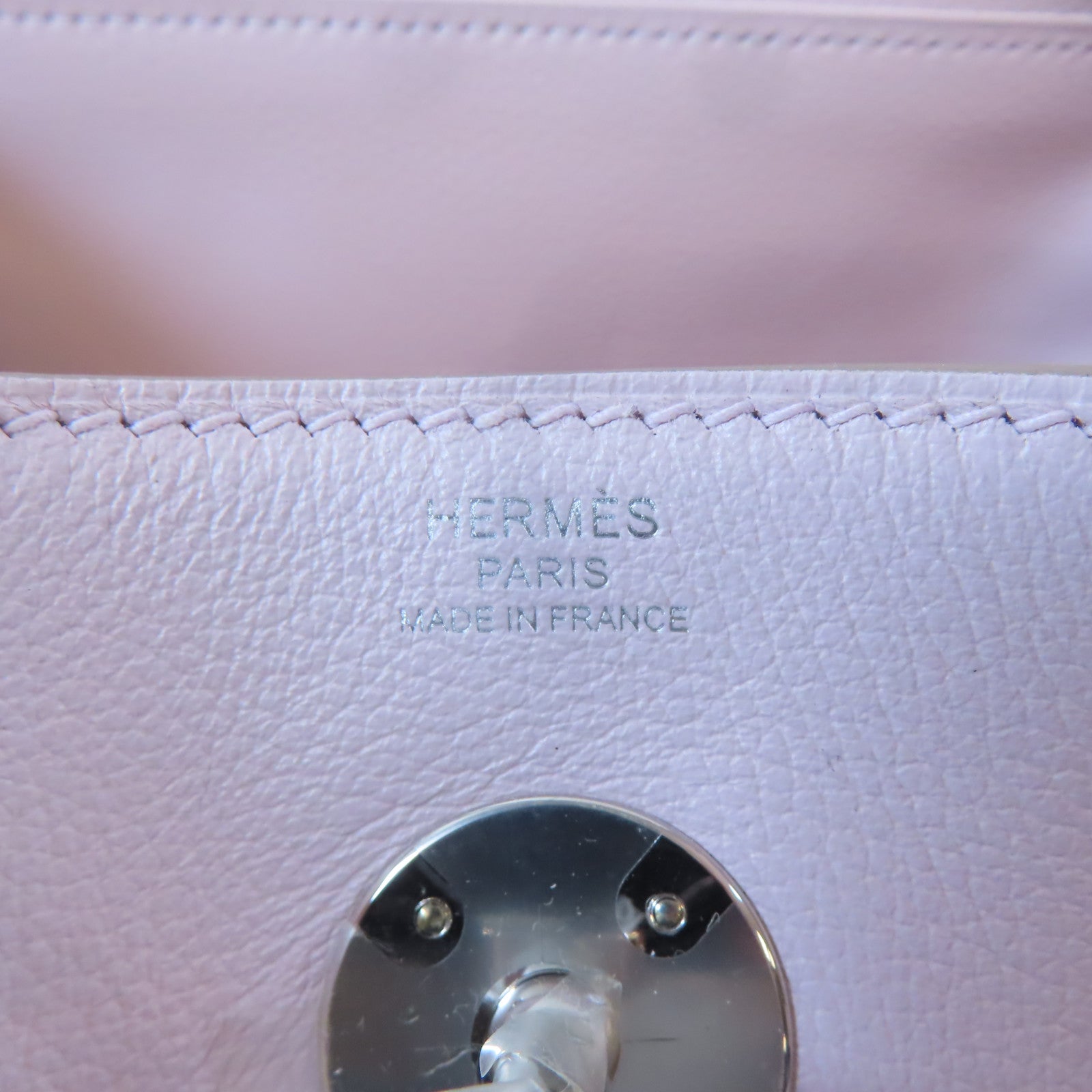 HERMES Evercolor皮革Lindy 26銀扣手挽肩背兩用袋Mauve Pale/淺紫色/New White/白色