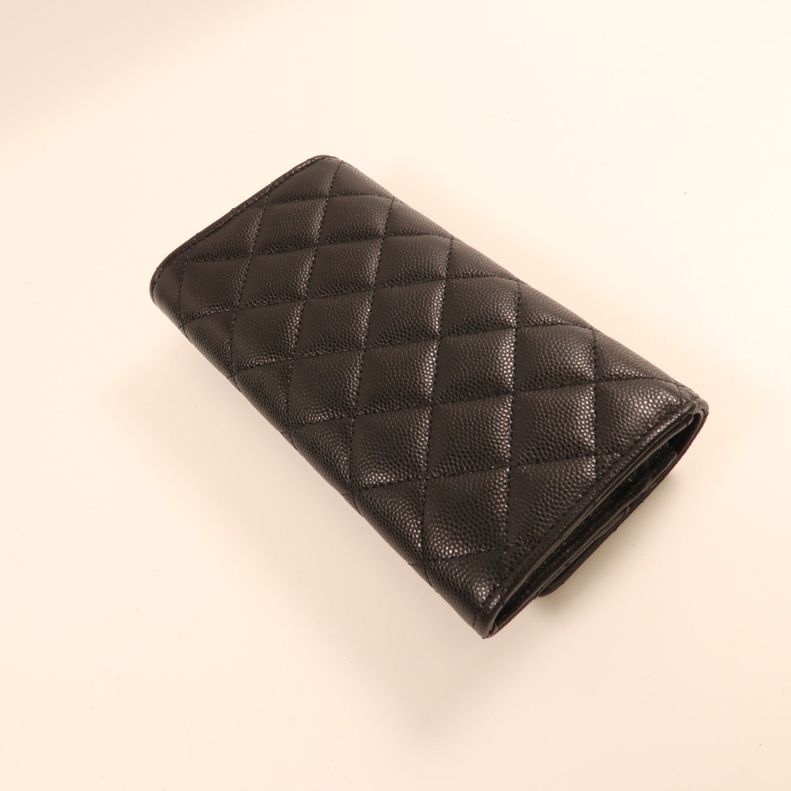 CHANEL 牛皮皮革Wallet金扣長錢包黑色