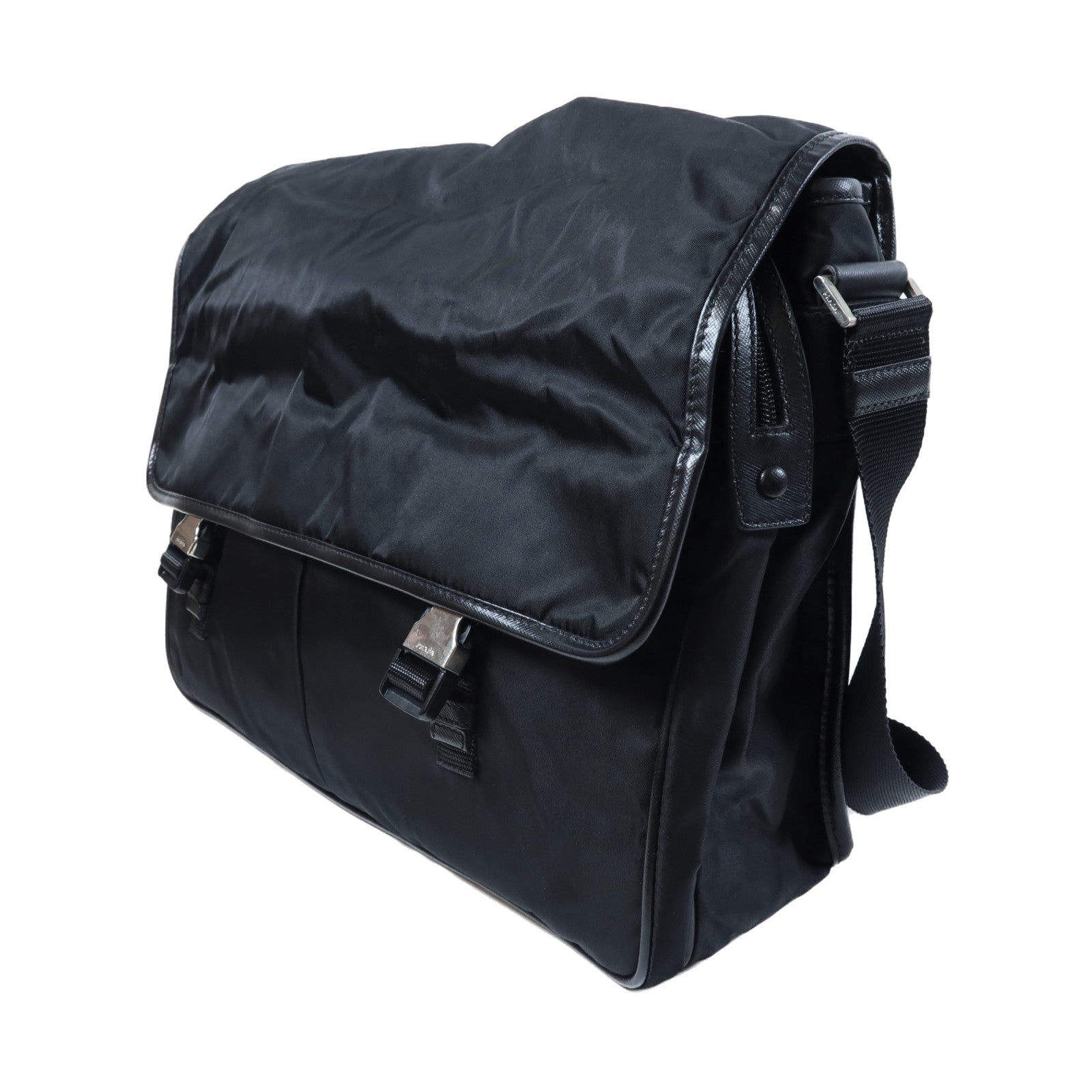PRADA 尼龍Shoulder Bag銀扣肩背袋黑色
