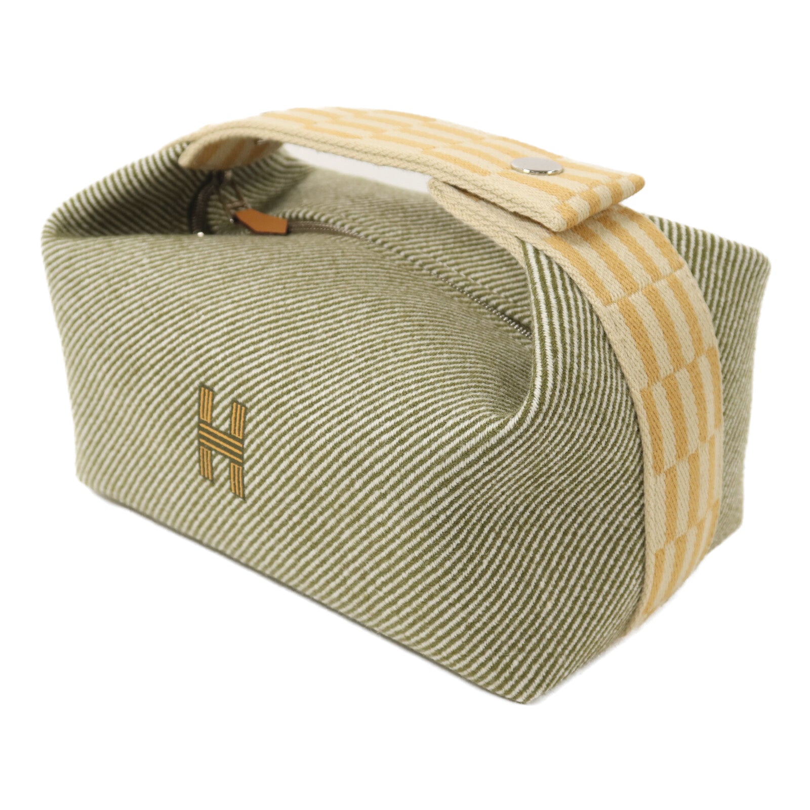 HERMES 帆布Bride-A Brac Cabriole PM銀扣手挽袋Green/Yellow/Beige