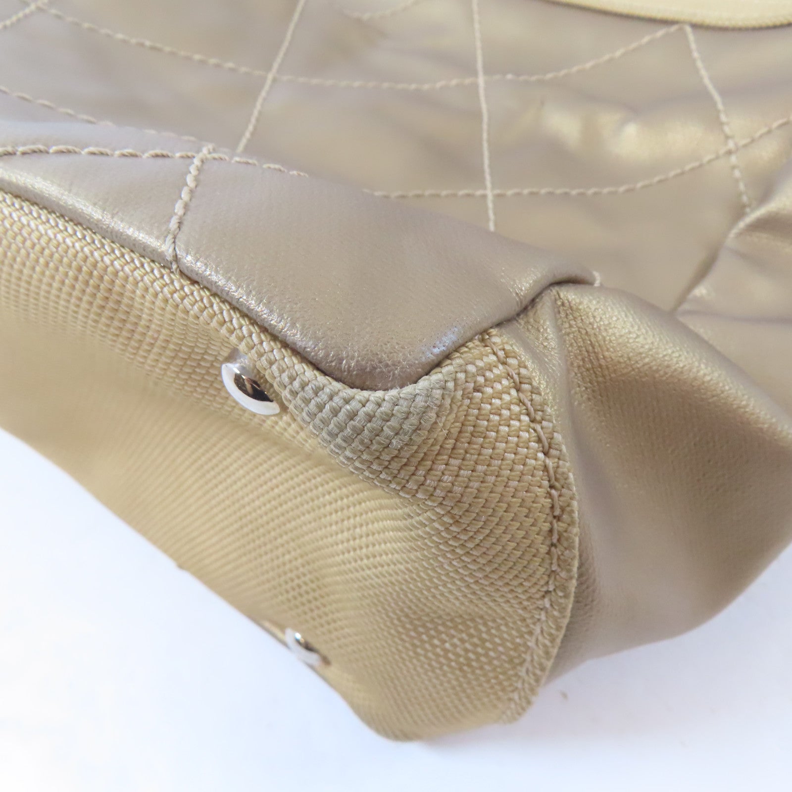 CHANEL (PRICE DOWN) Quilted CC SHW Paris Biarritz Tote Bag Handbag PVC Coated Canvas Beige
