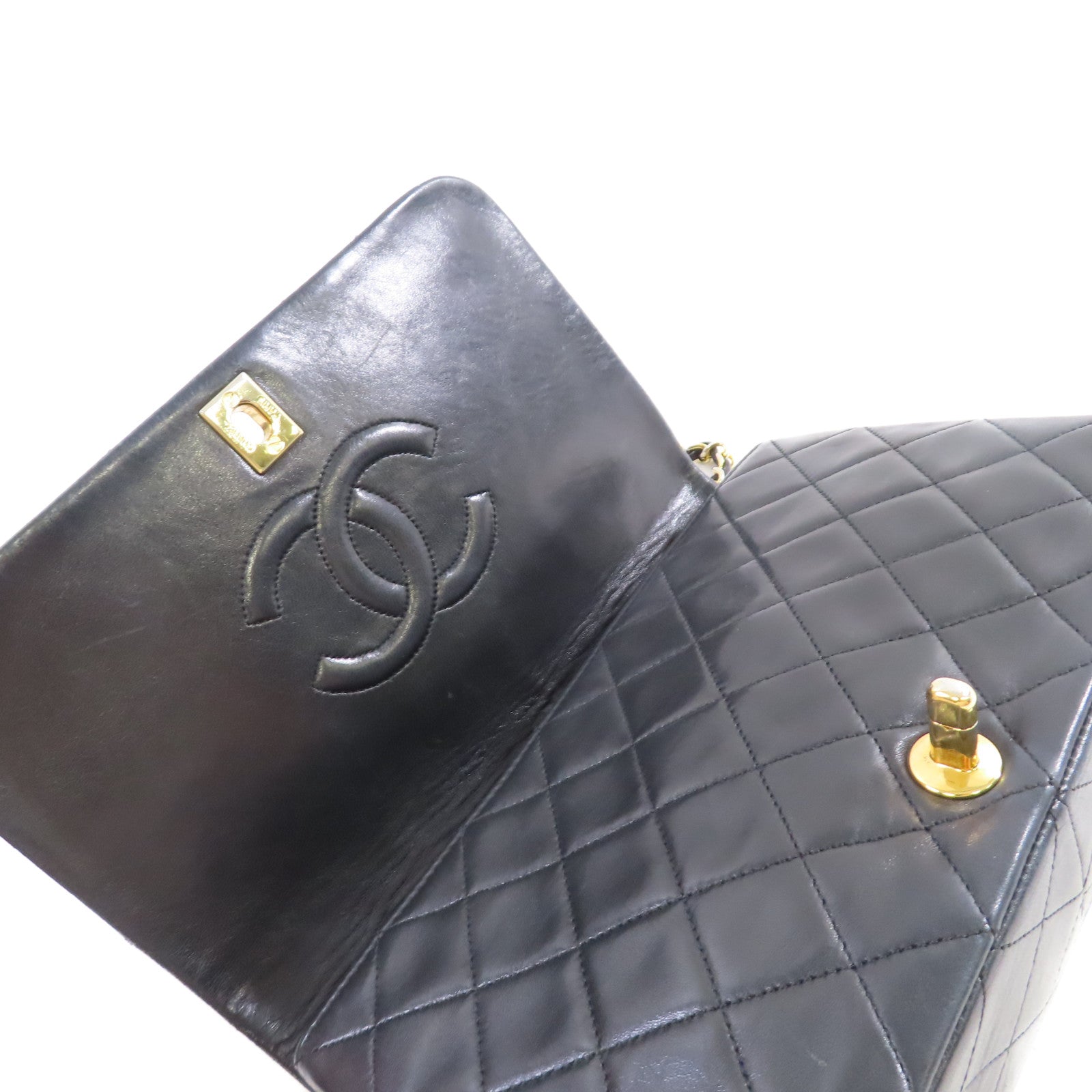 CHANEL 菱格羊皮皮革Vintage Classic Chain Shoulder Bag金扣鏈帶肩背袋黑色