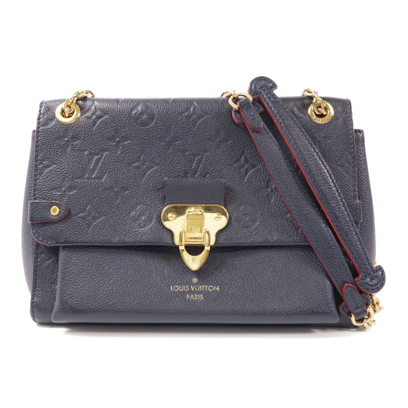 LOUIS VUITTON Monogram Empreinte Vavin PM金扣肩背袋深藍色