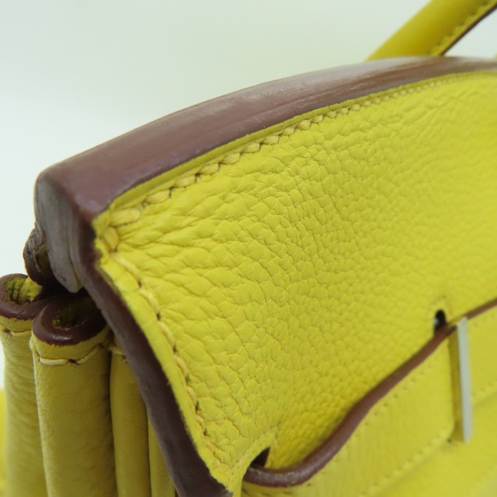 HERMES Clemence皮革Shoulder Birkin银扣手挽袋/肩背袋Jaune Ambre/黄色
