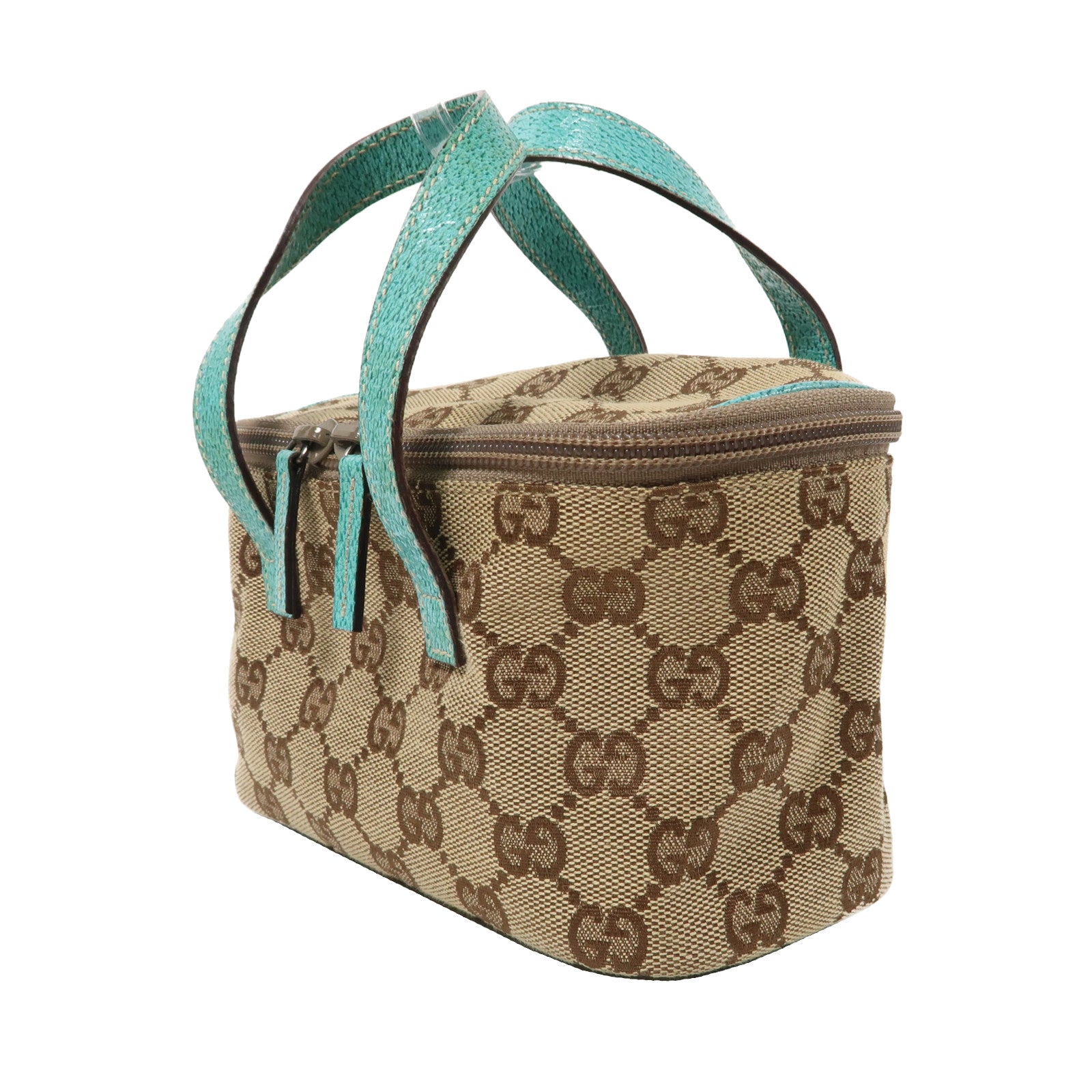 GUCCI 【激減優惠】帆布Small Vanity Bag銀扣手挽袋啡色