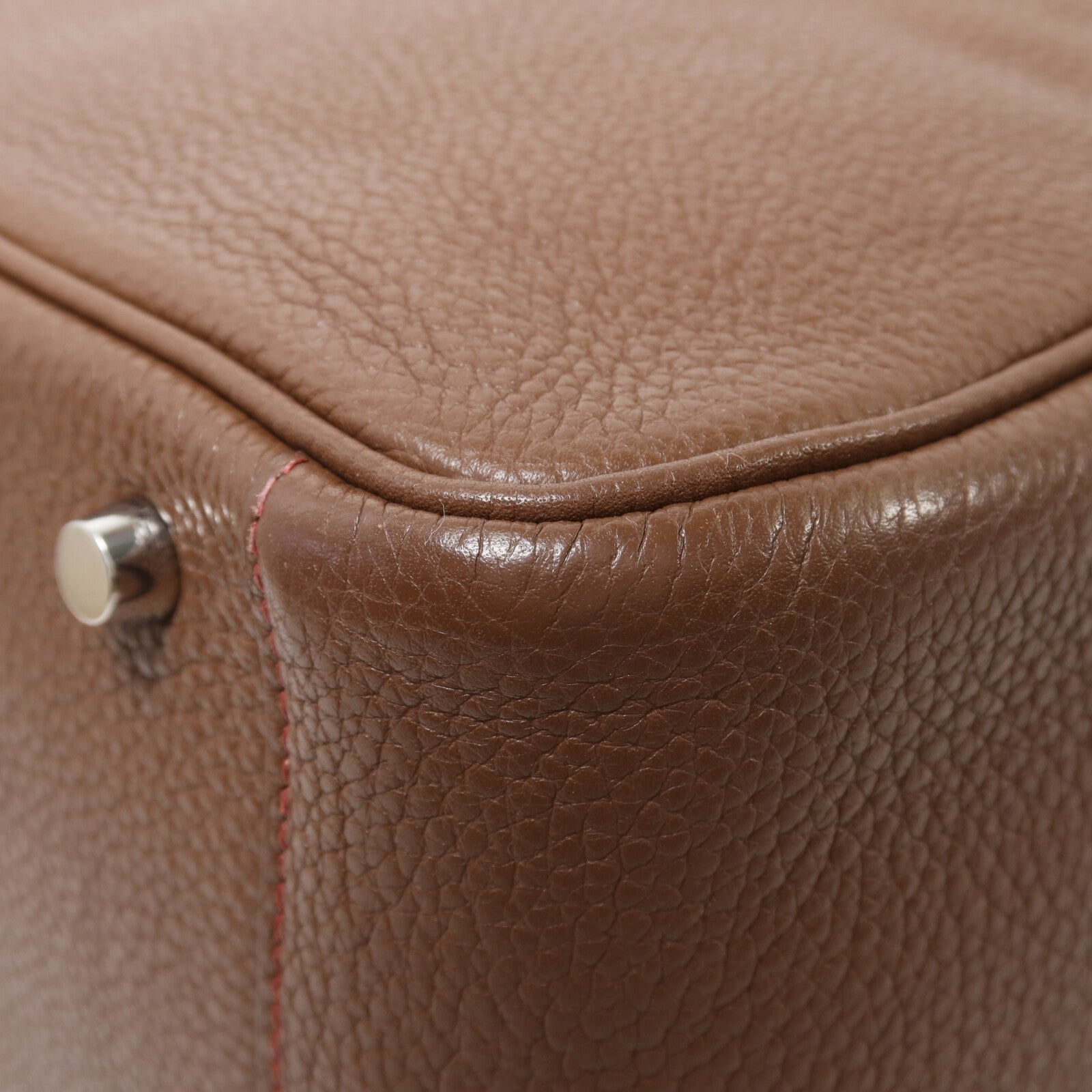 HERMES Clemence皮革Lindy 30銀扣肩背袋Havane/Rouge Grenade