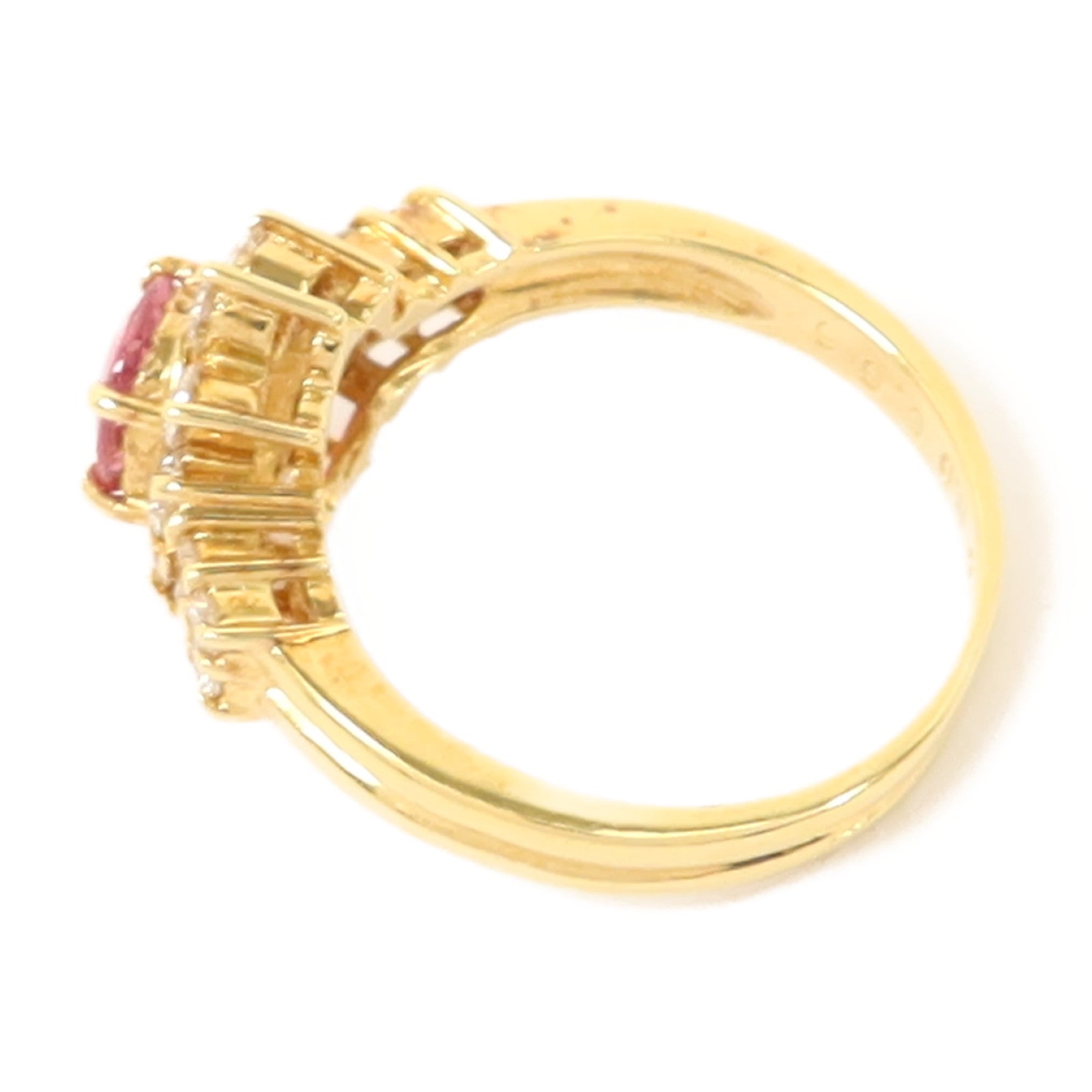 JEWELRY 18K黃金Pink Sapphire Diamond Ring粉紅色藍寶石/鑽石戒指US#4