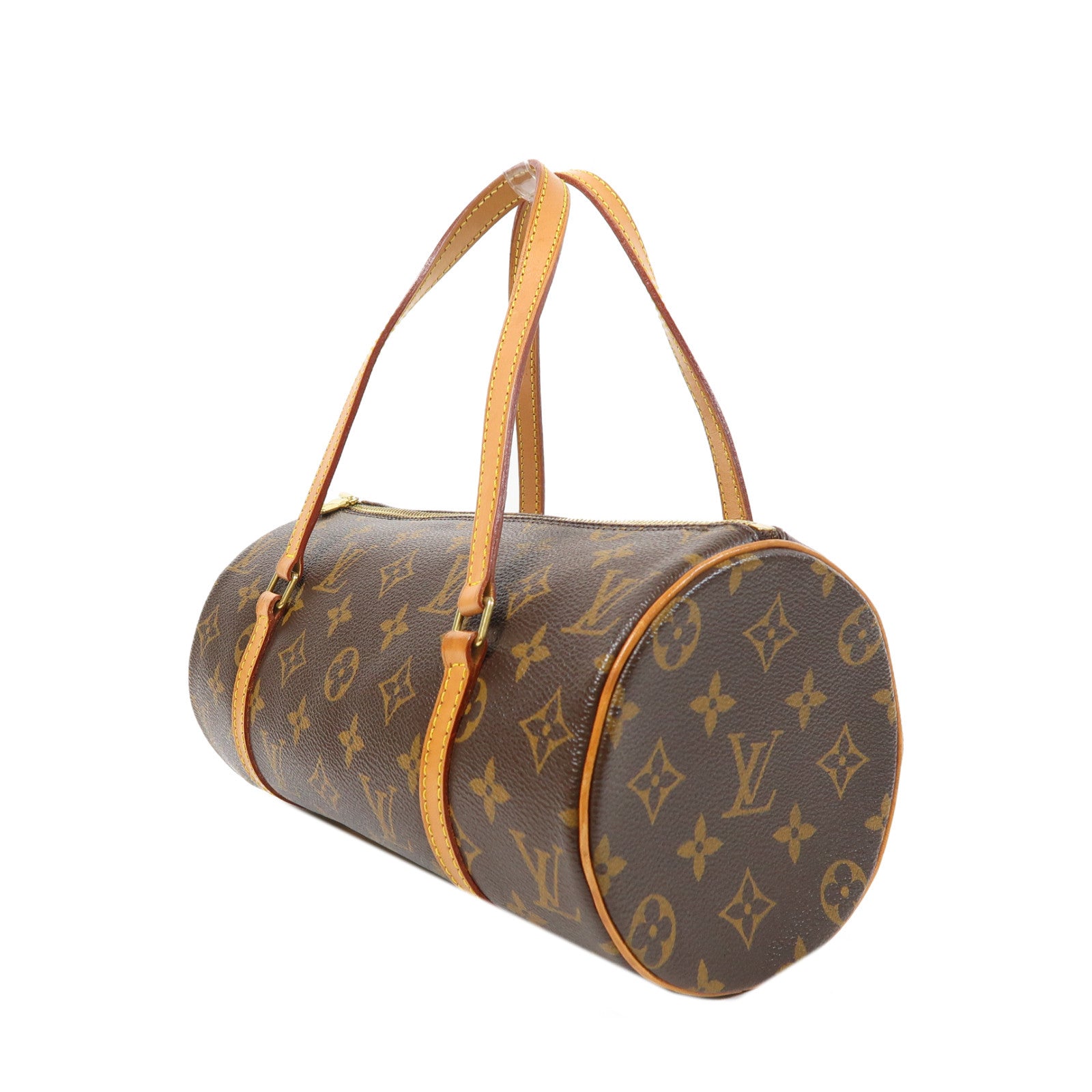 LOUIS VUITTON Monogram Papillon PM金扣手挽袋棕色