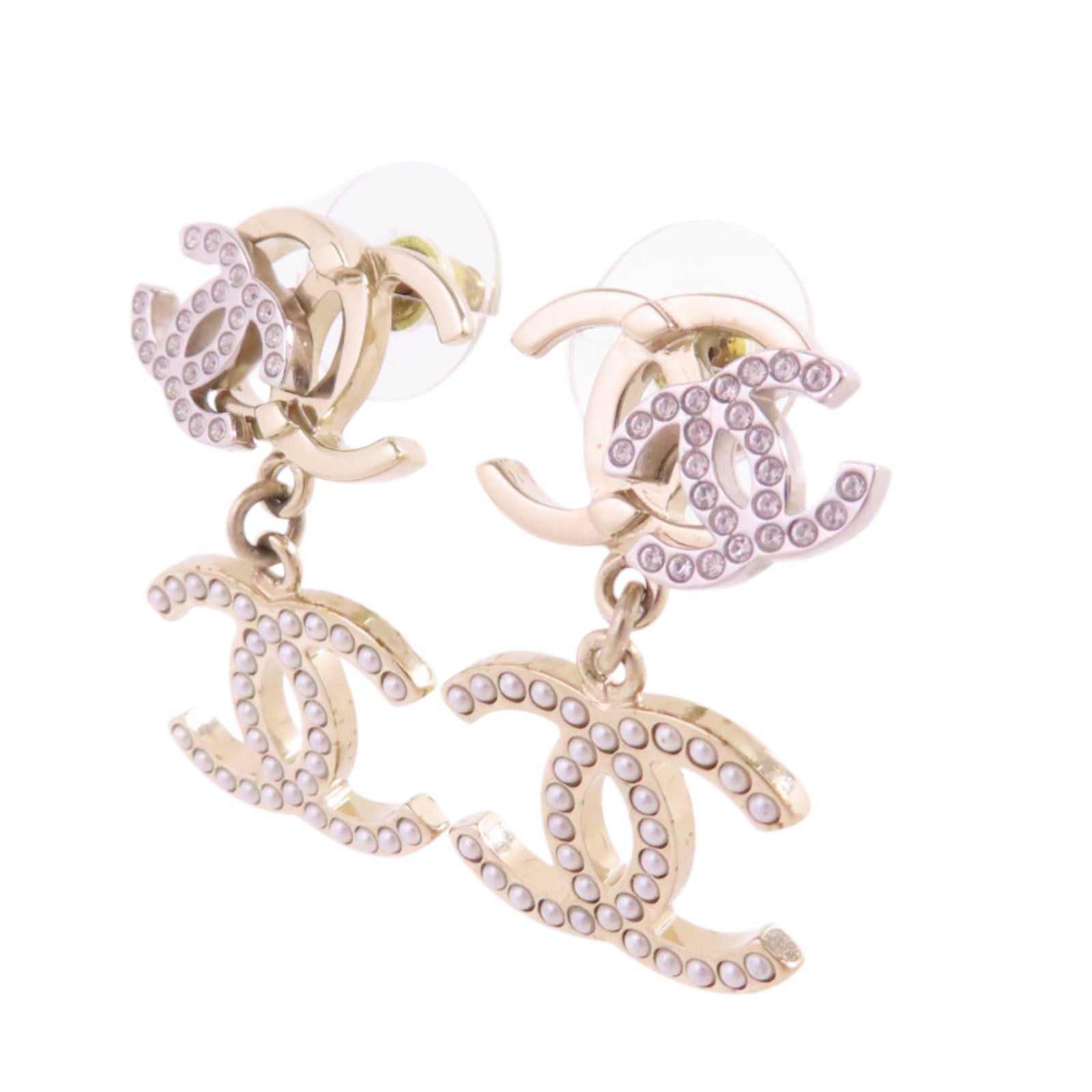 CHANEL 金屬/水鑽/仿珍珠CC Earrings金扣耳環