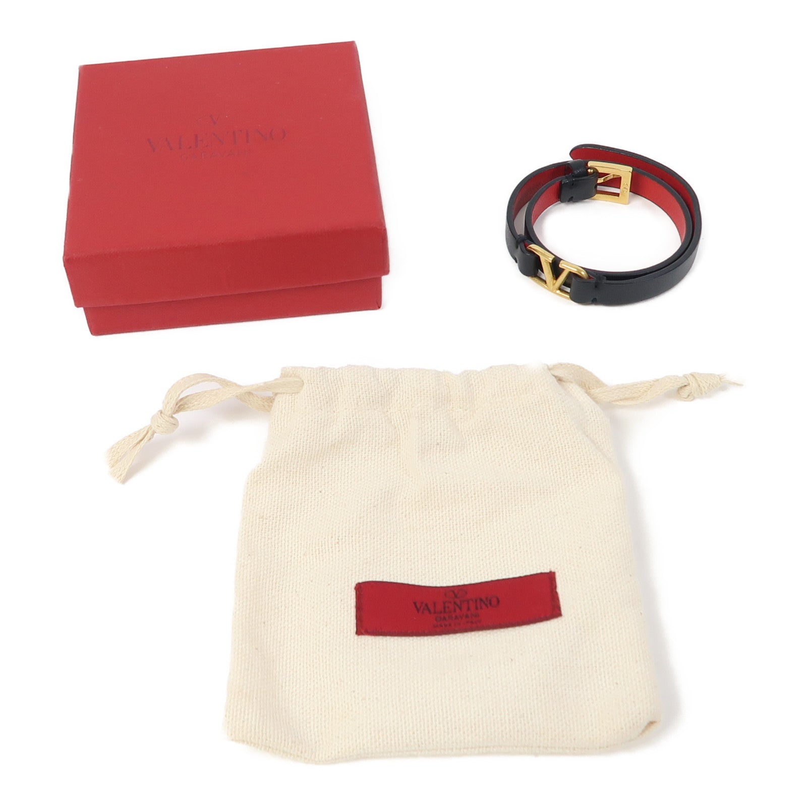 Valentino 牛皮皮革Vlogo手鐲黑色